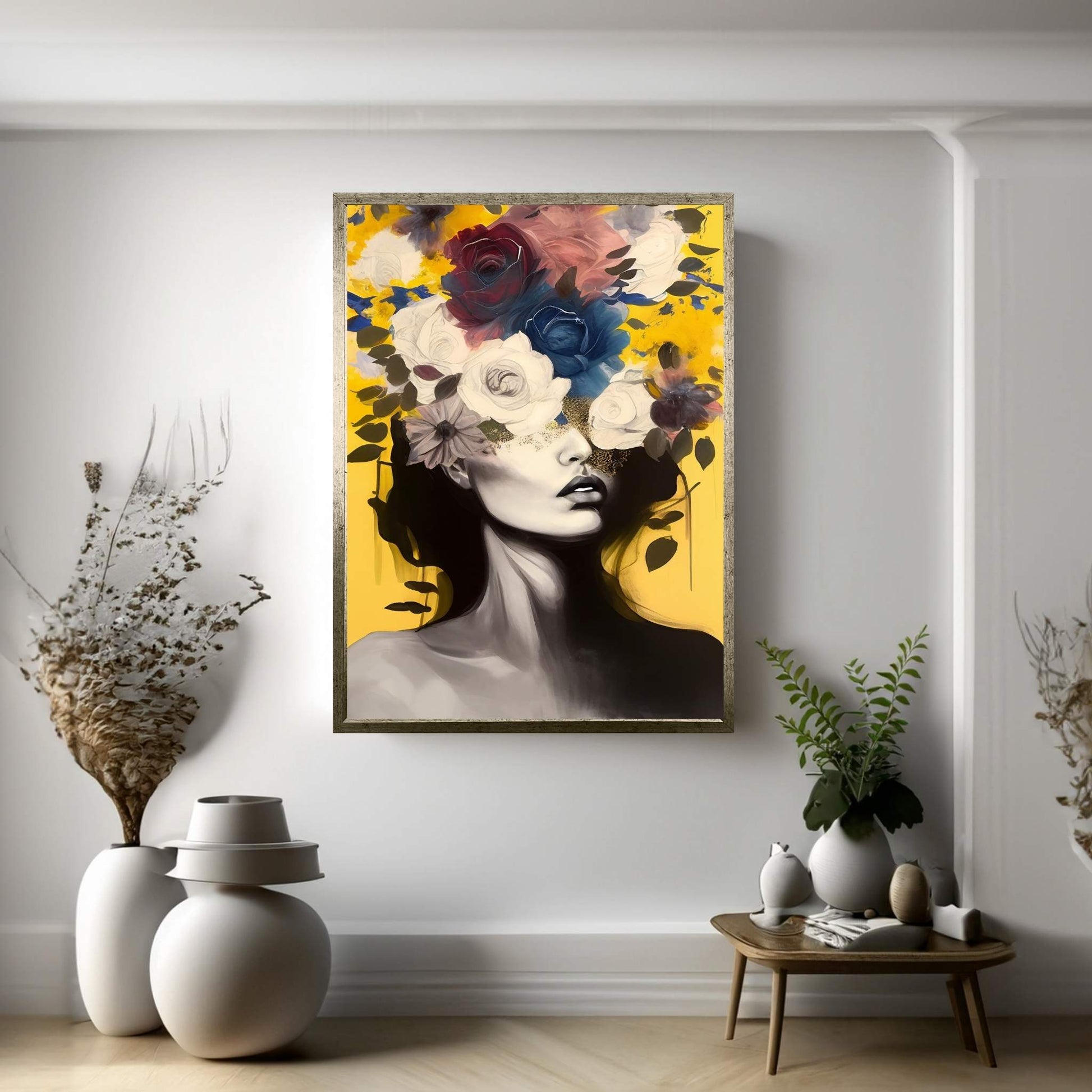 Woman Portrait Flower Head Canvas Wall Art - Y Canvas