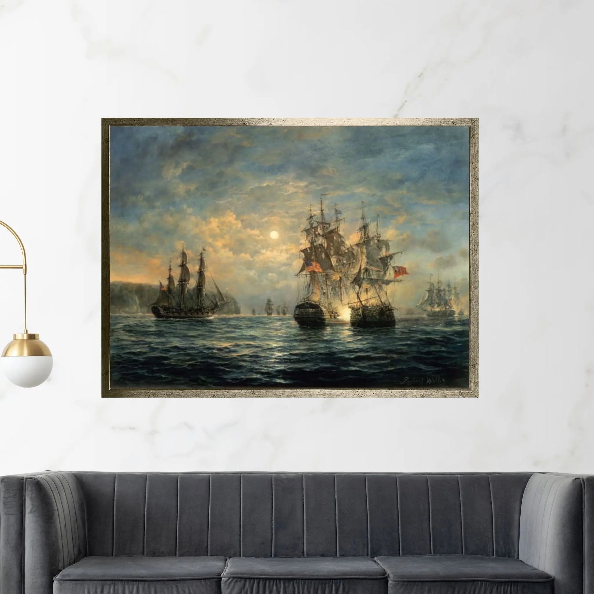 Engagement Between the "Bonhomme Richard" and the "Serapis" off Flamborough Head, 1779 Canvas Wall Art - Y Canvas