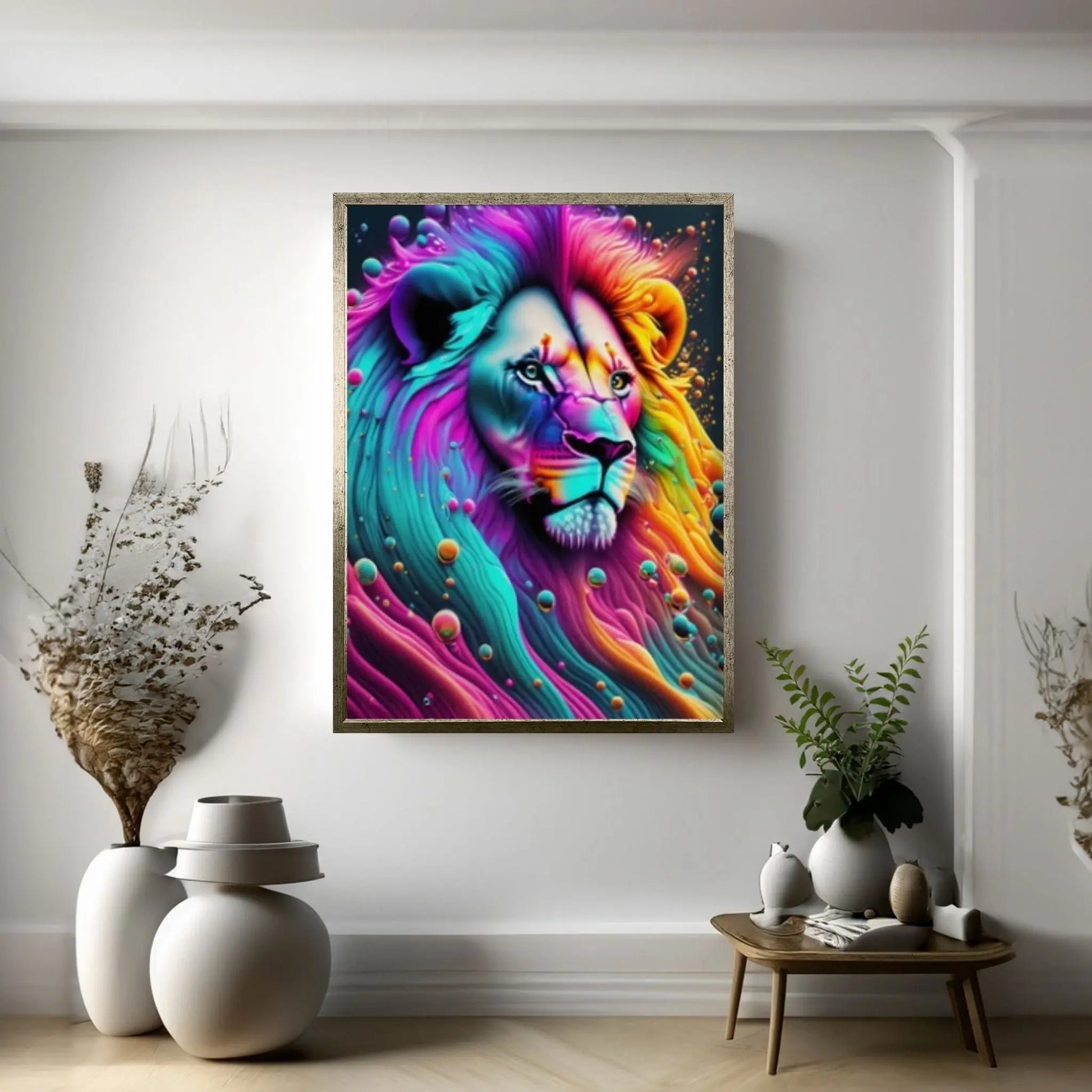 Colorful African Lion Canvas Wall Art, Animal Wall Art - Y Canvas