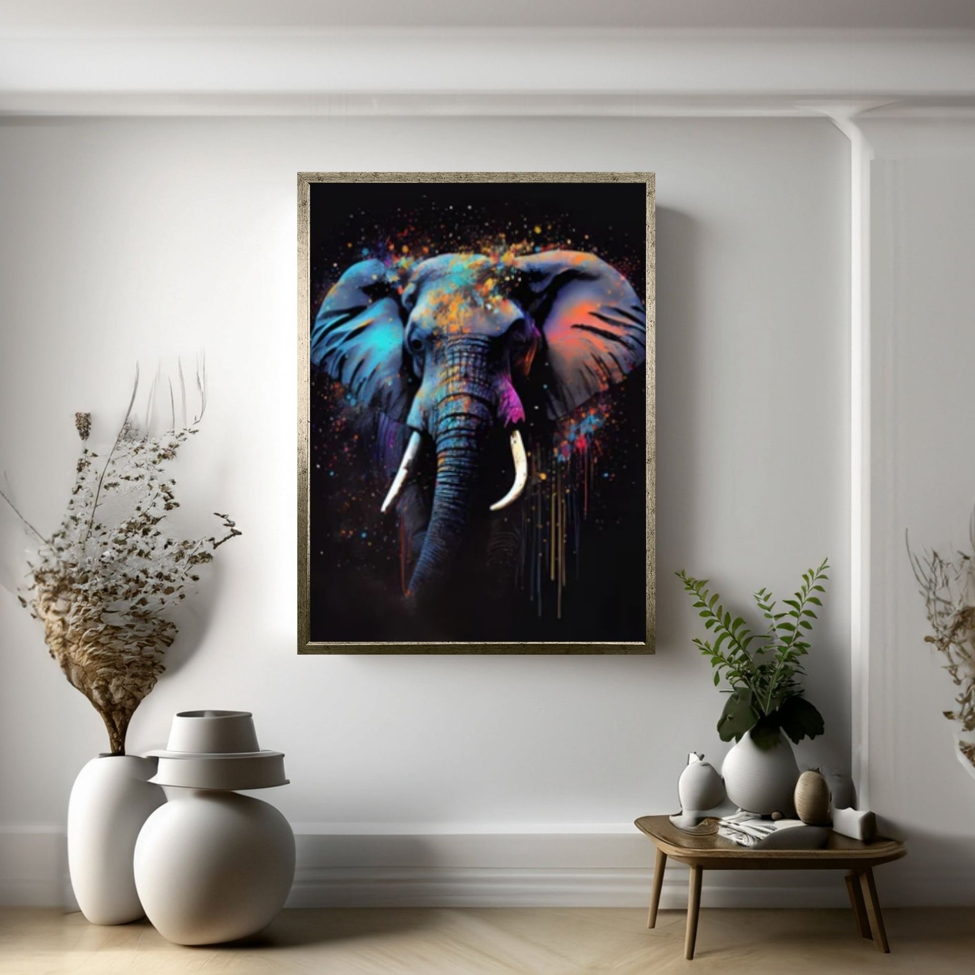 Abstract Animal Elephant Canvas Wall Art, Geometric Pop Art Portrait Illustration - Y Canvas