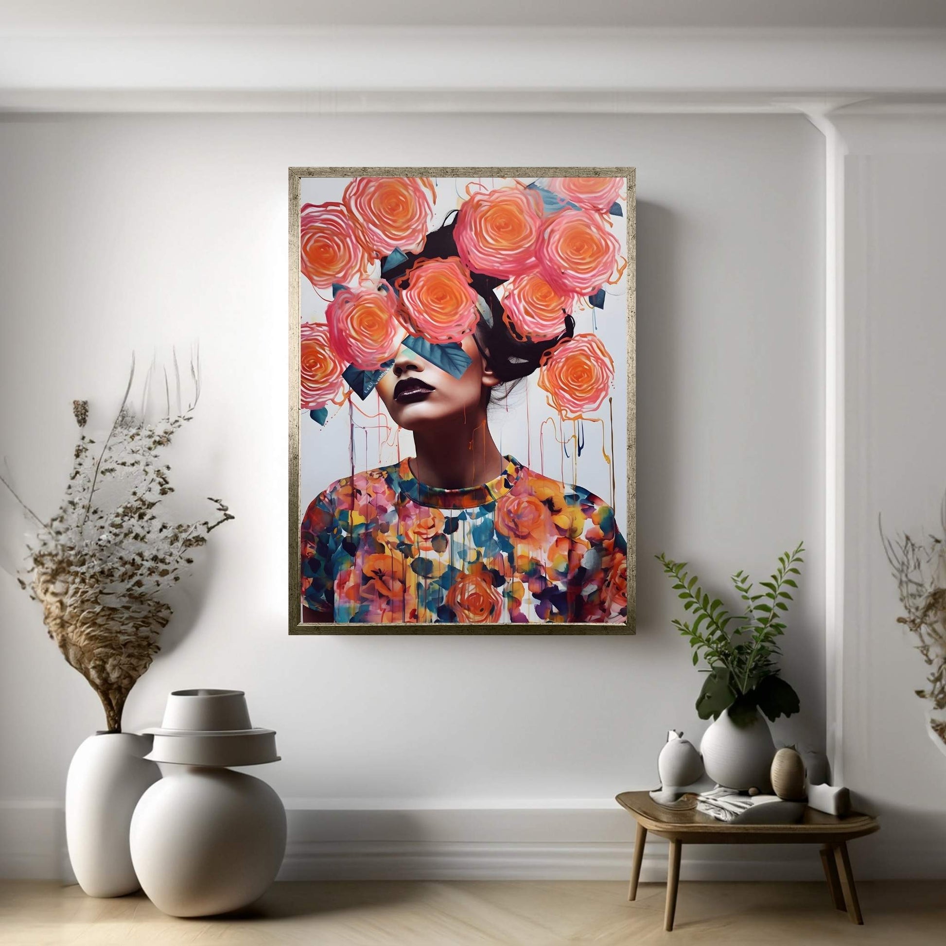 Woman Portrait Flower Head Canvas Wall Art - Y Canvas