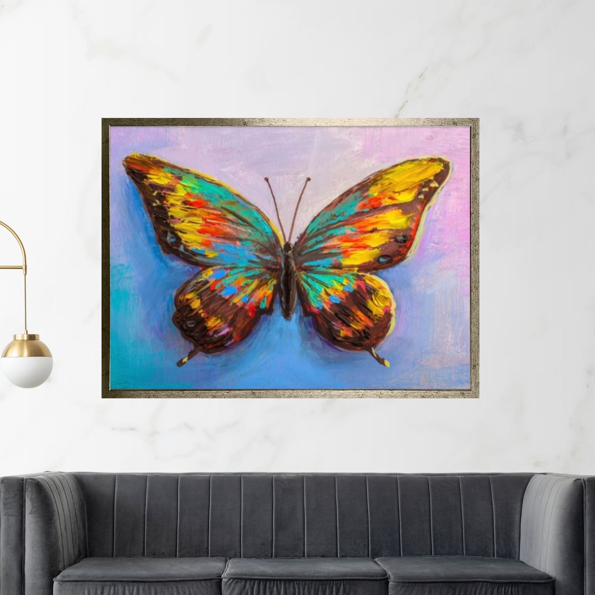 Butterfly Oil Painting On Canvas - Modern Impressionist Colorful Animal Art, Thick Paints Heavy Texture Print - Y Canvas