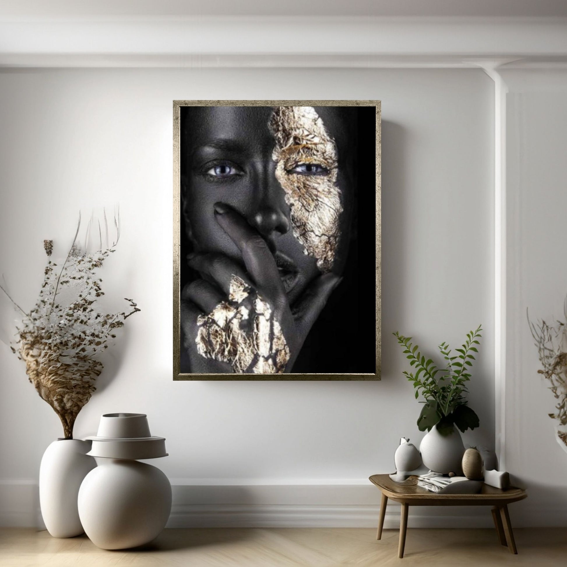 African Woman Portrait Wall Art /Noir Gold Women Canvas Wall Art, Beauty Print Wall Art Décor - Y Canvas