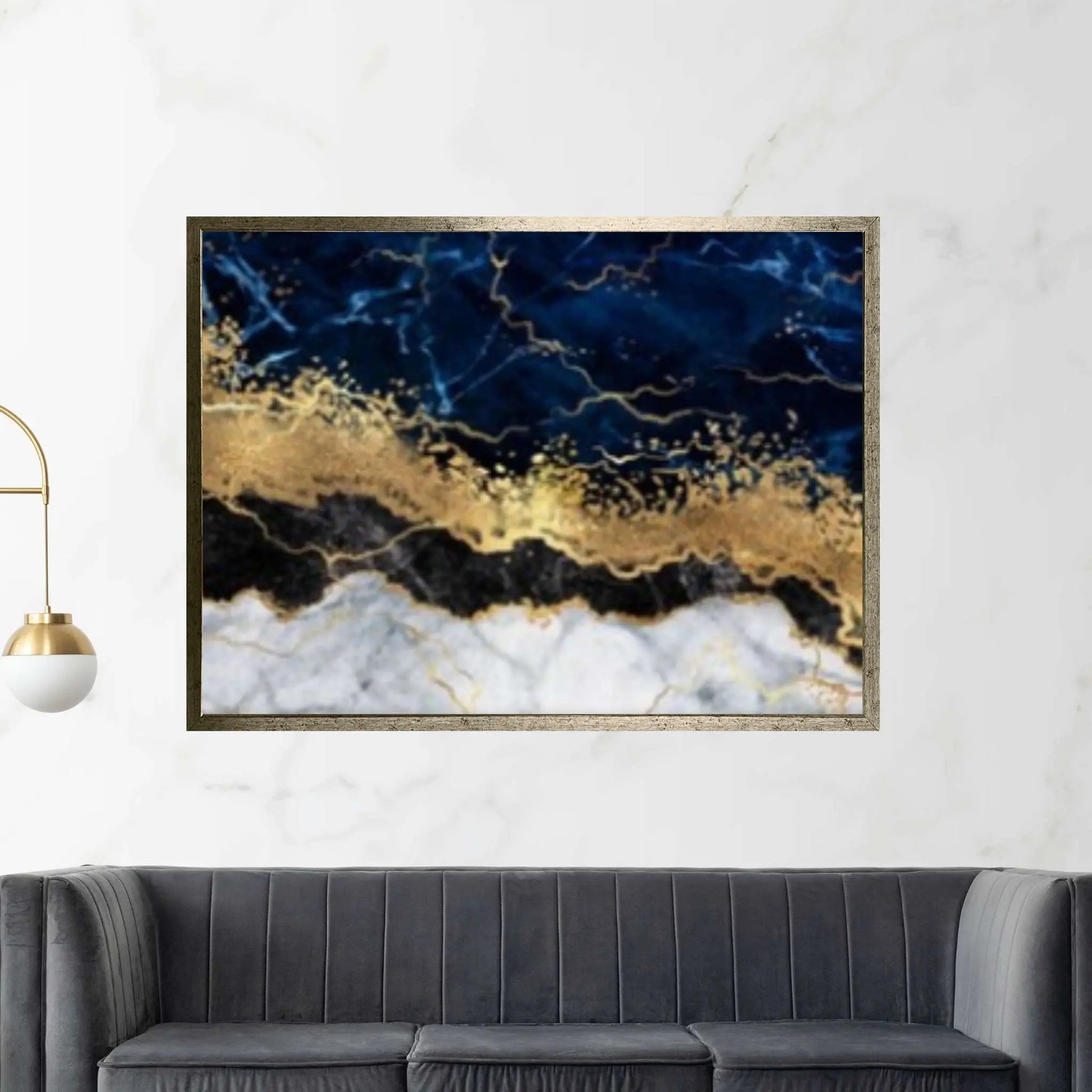 Abstract Navy Blue, White and Gold Marble Canvas Print, Modern Canvas Wall Art, Stone Art Print - Y Canvas