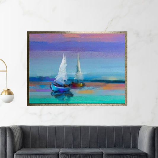 Colorful oil painting on canvas texture. Impressionism image of seascape paintings with sunlight background - Y Canvas