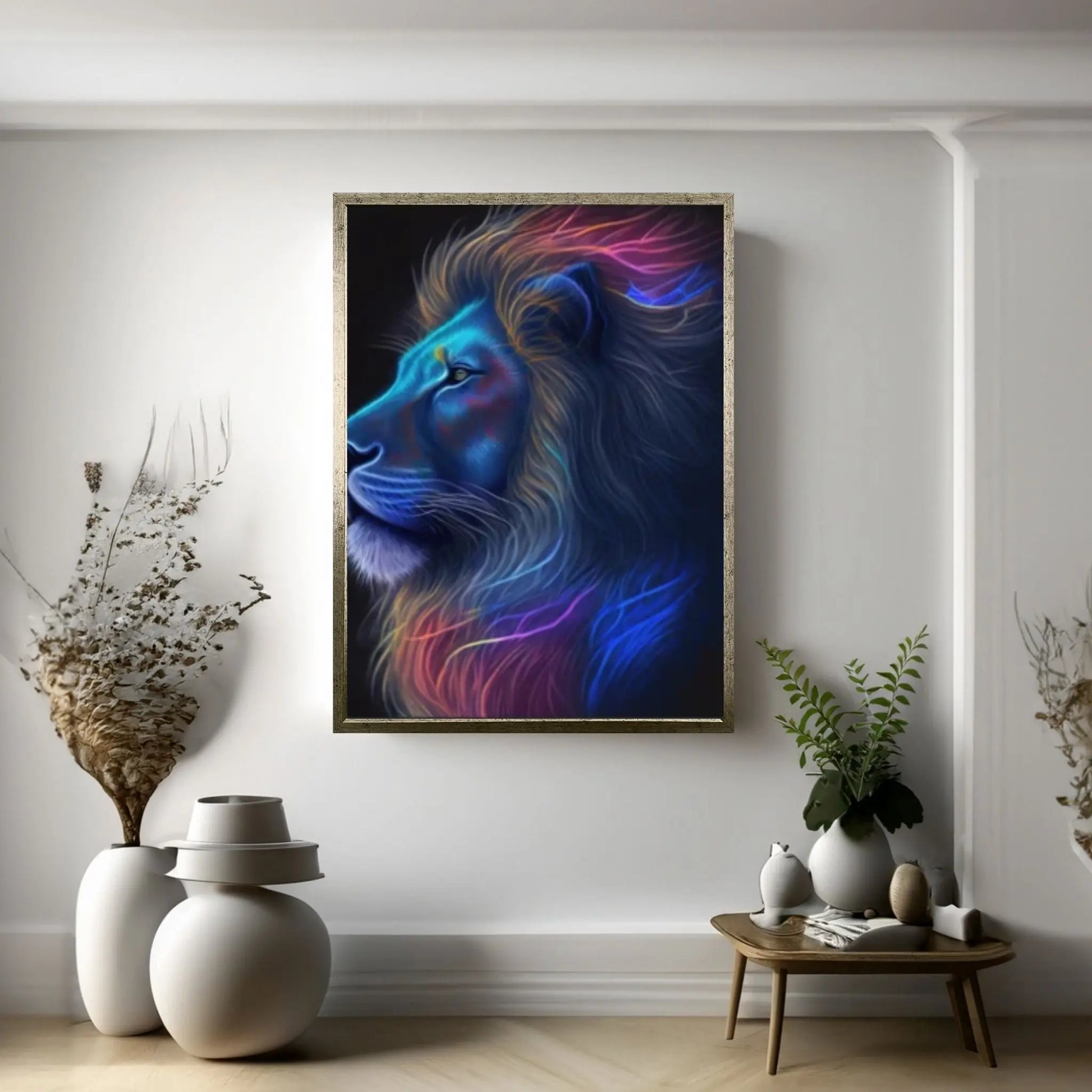 Lion Neon Canvas Wall Art Animal Wall Art, Canvas Wall Art,Animal wall art decor Large lion art - Y Canvas