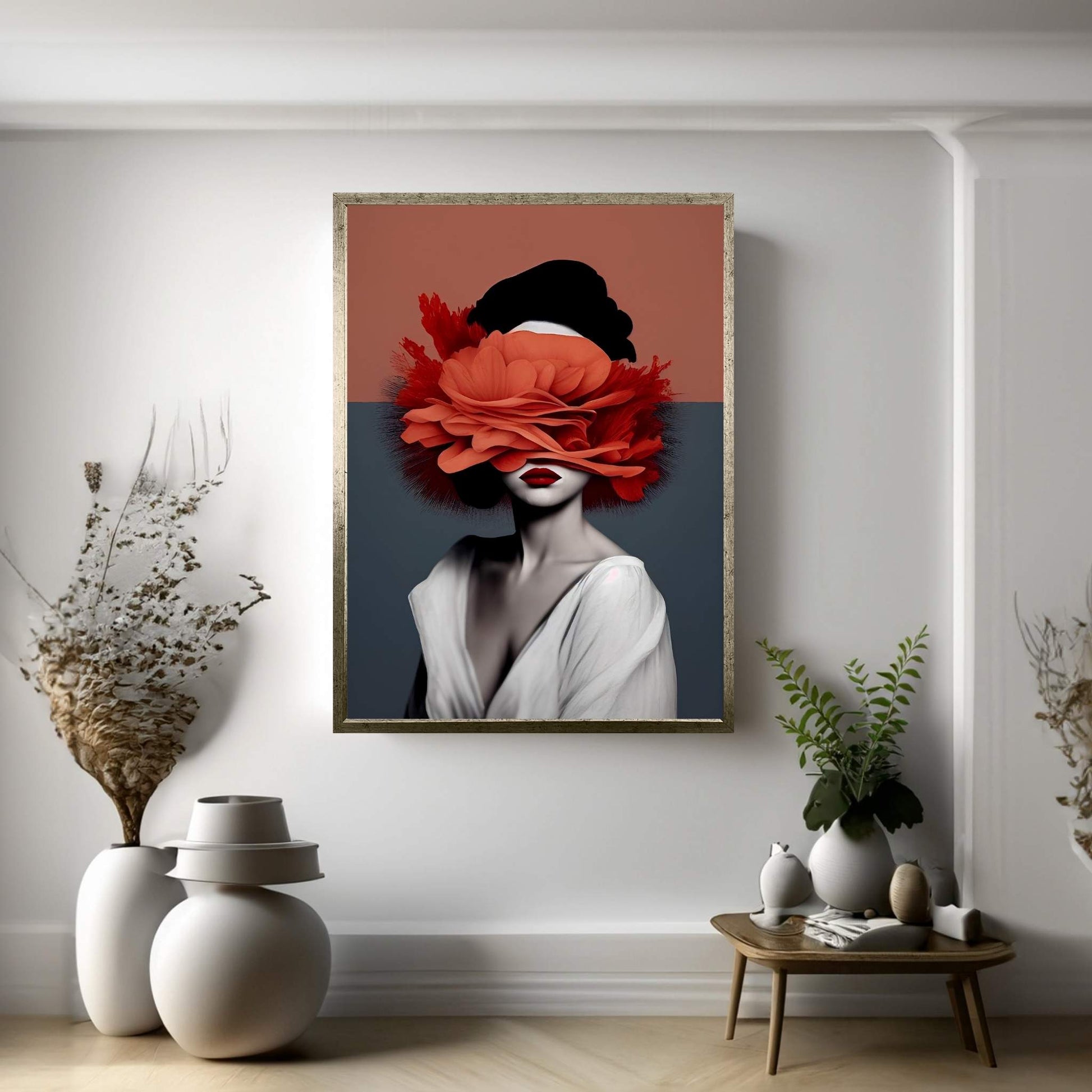 Woman Portrait Flower Head Canvas Wall Art - Y Canvas