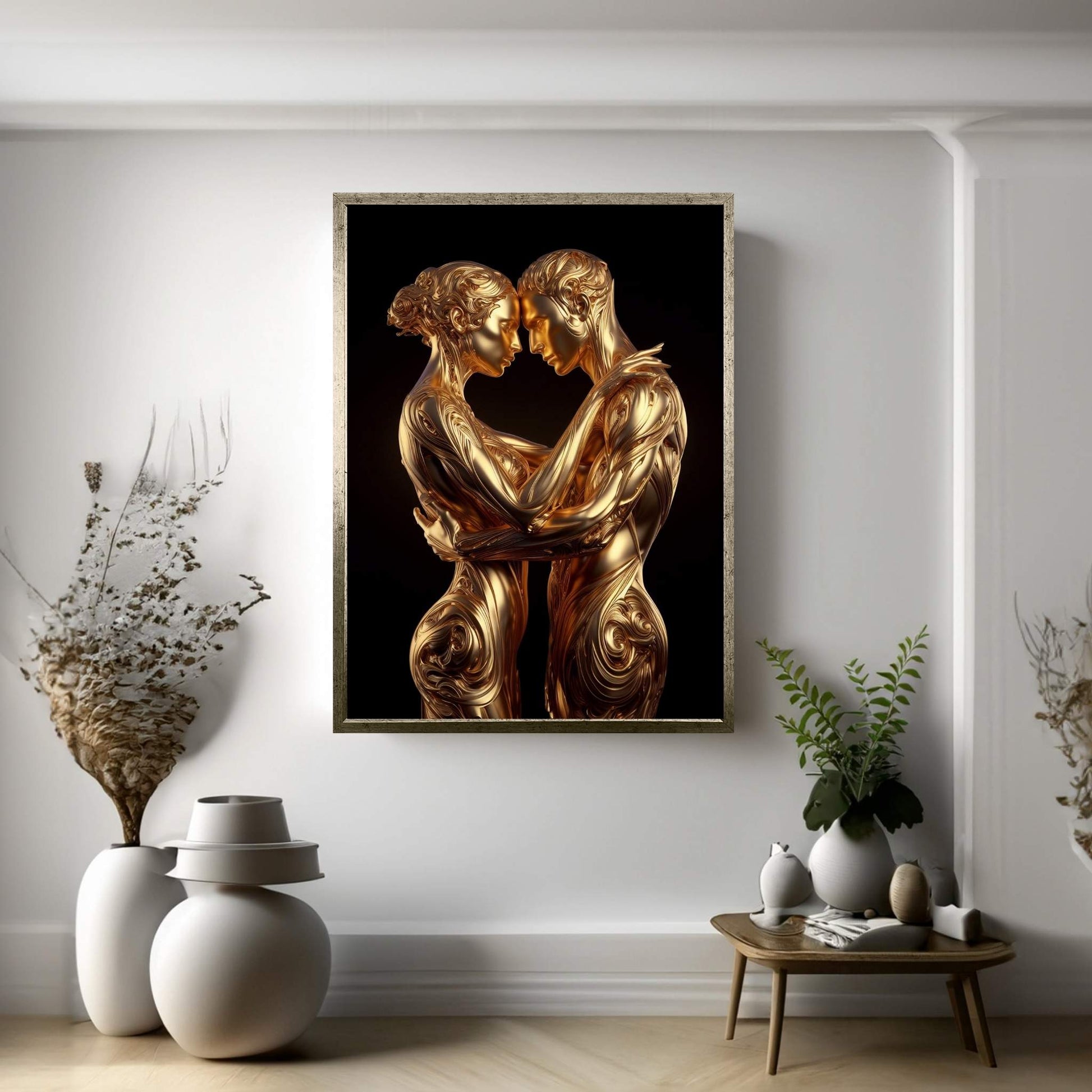 Metalic Gold Love Couple Canvas Wall Art - Y Canvas