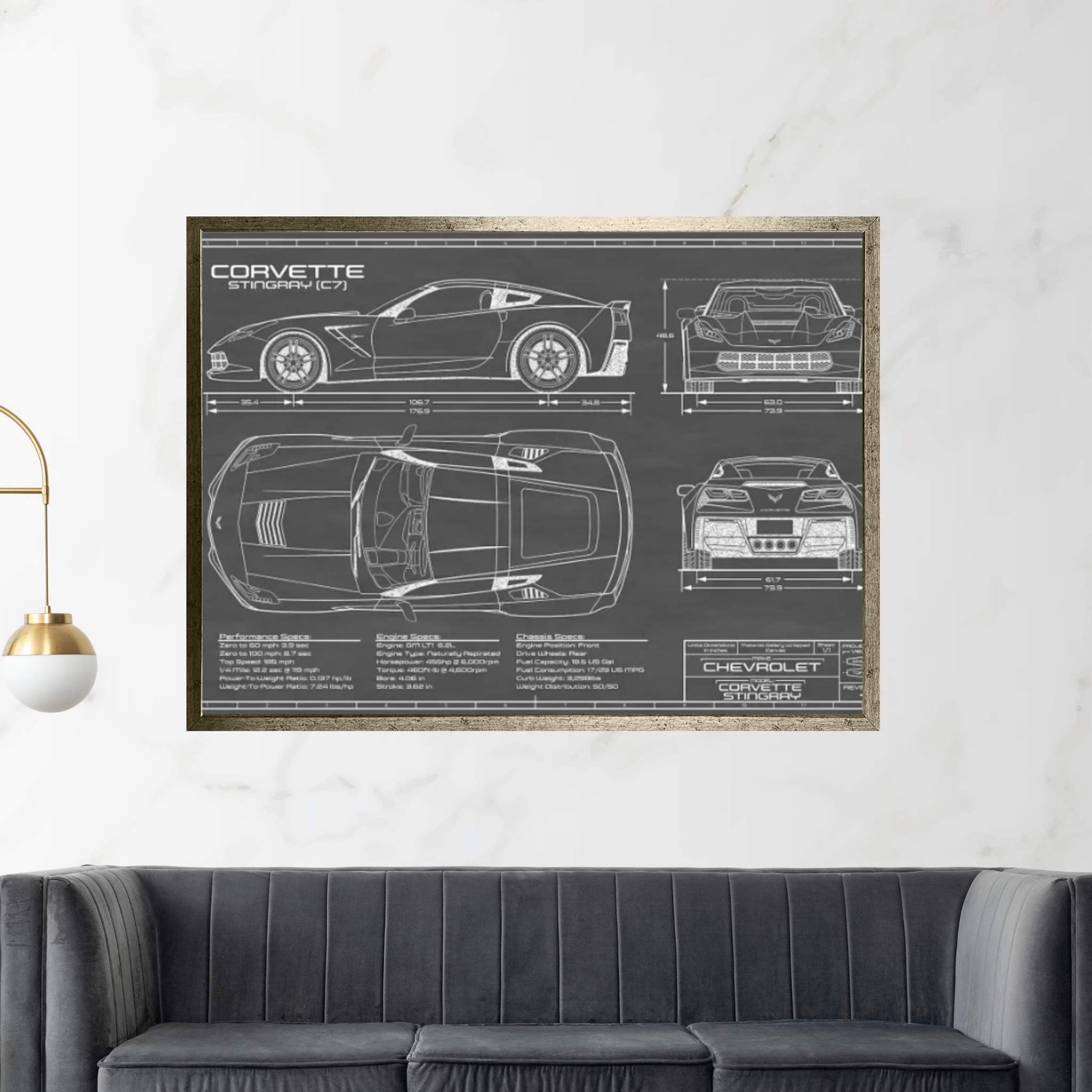 Corvette (C7) Stingray Black Canvas Wall Art - Y Canvas