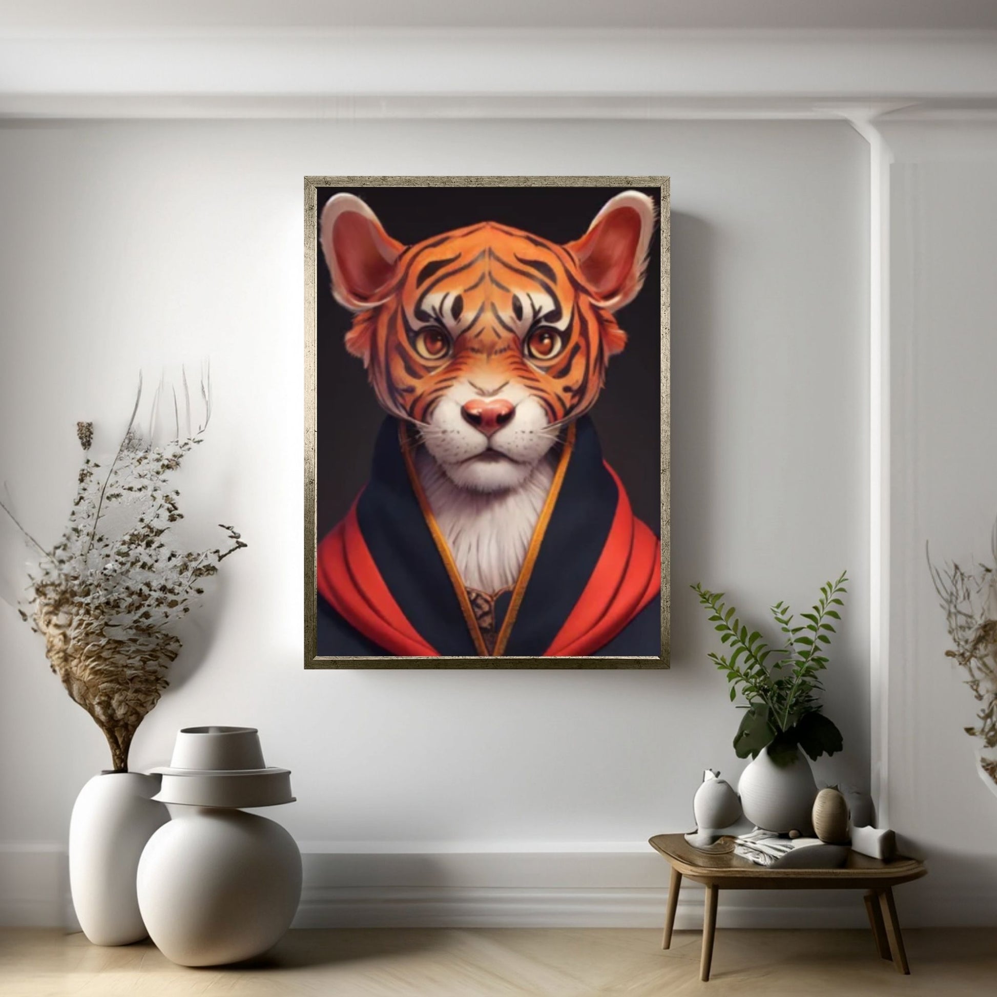 Abstract Anime Animal Tiger Leopar Wall Art, Creative Animal Modeling Wall Art - Y Canvas