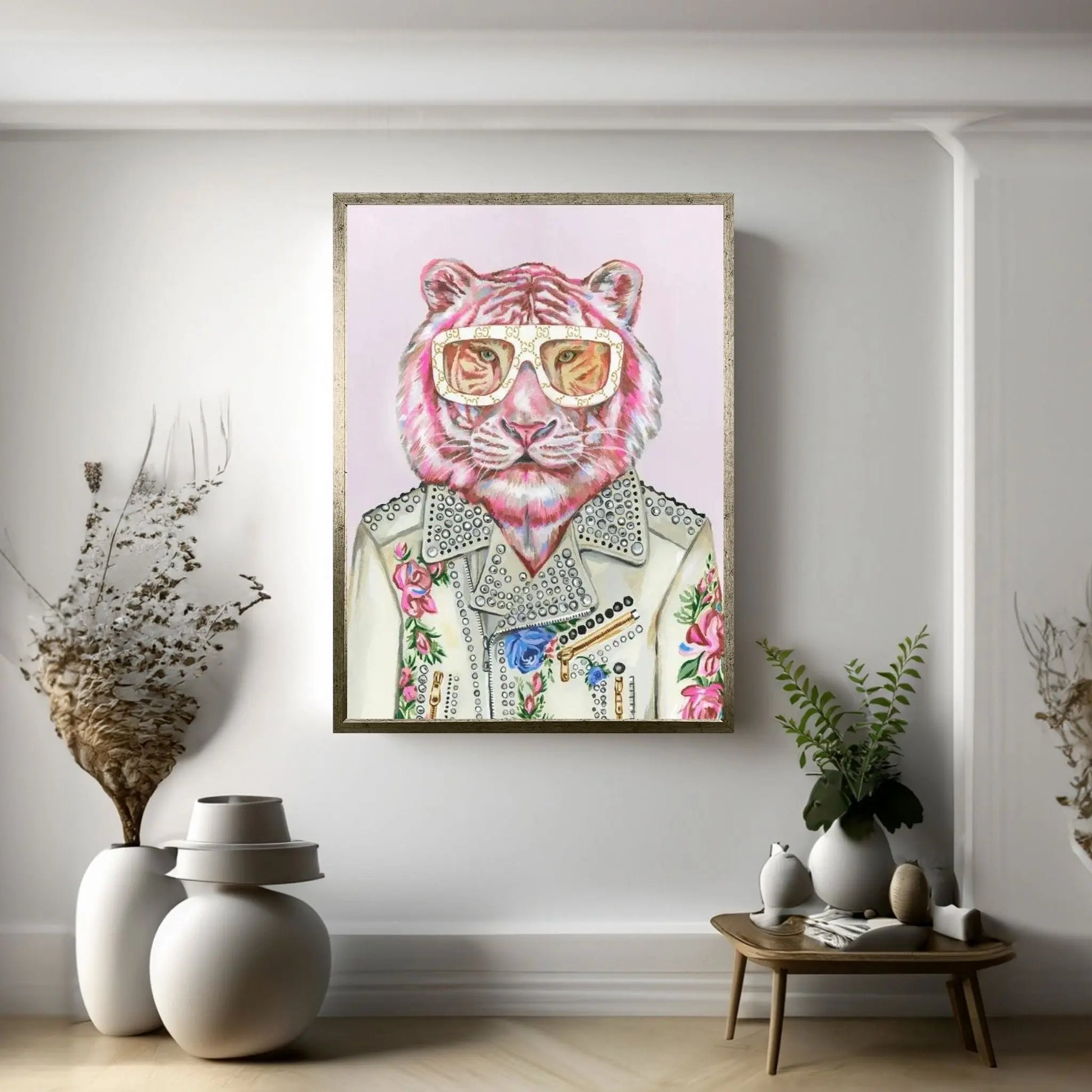 Gucci Pink Tiger Canvas Wall Art - Y Canvas