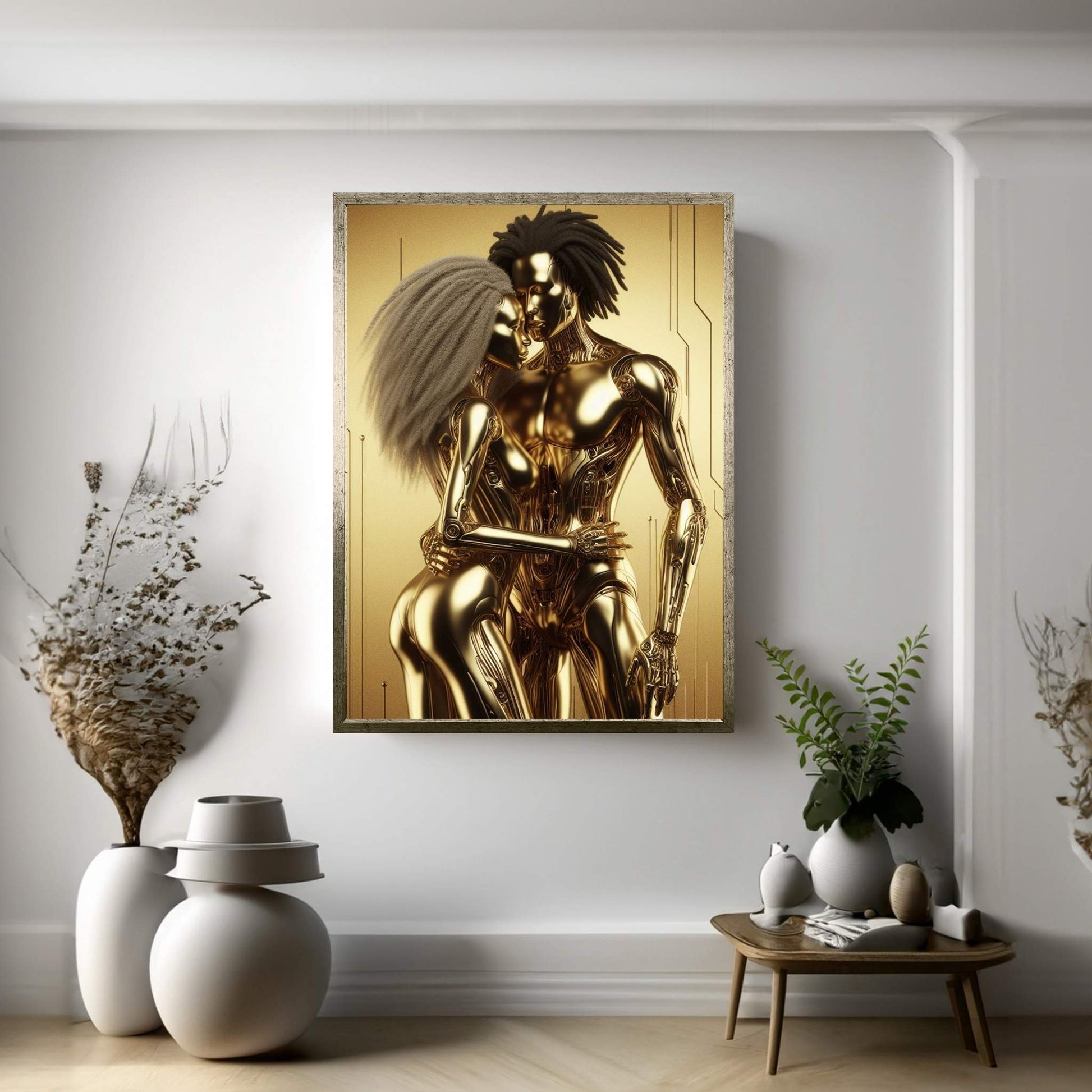 Metalic Gold Love Couple Canvas Wall Art - Y Canvas