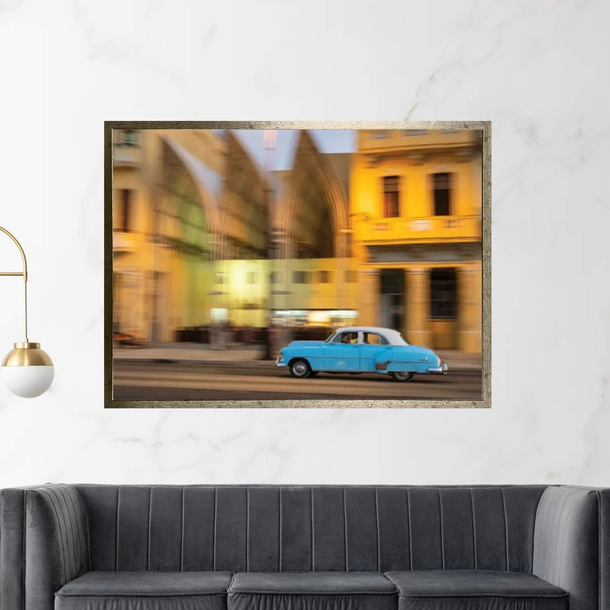 Cuba, Havana, classic car in motion at dusk on Malecon Canvas Wall Art - Y Canvas