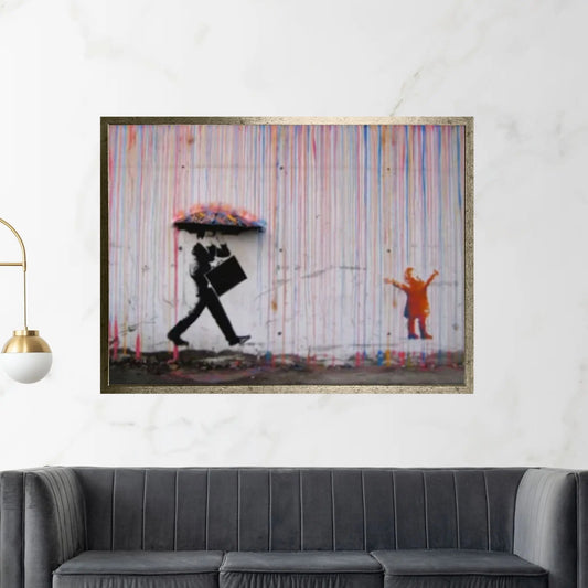 Banksy Poster, Rainbow Umbrella Canvas, Colourful Graffiti Decor, Banksy Canvas Wall Art, Graffiti Print, Banksy Street Art - Y Canvas