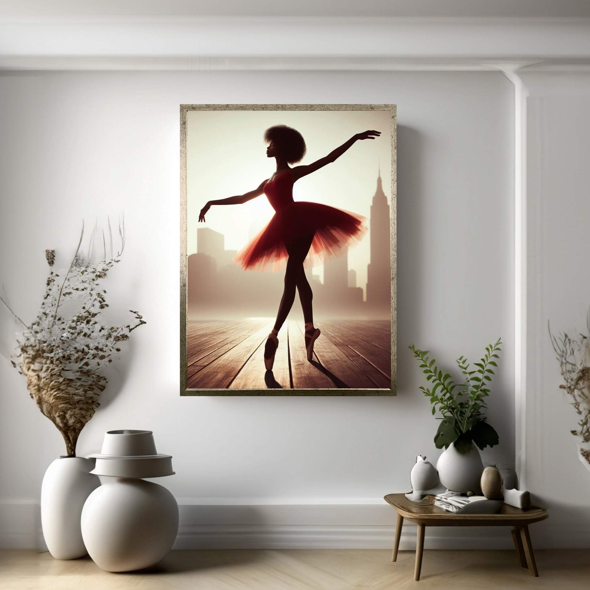 African Black Woman Ballerina in Red Dress Canvas Wall Art Home Decor - Y Canvas