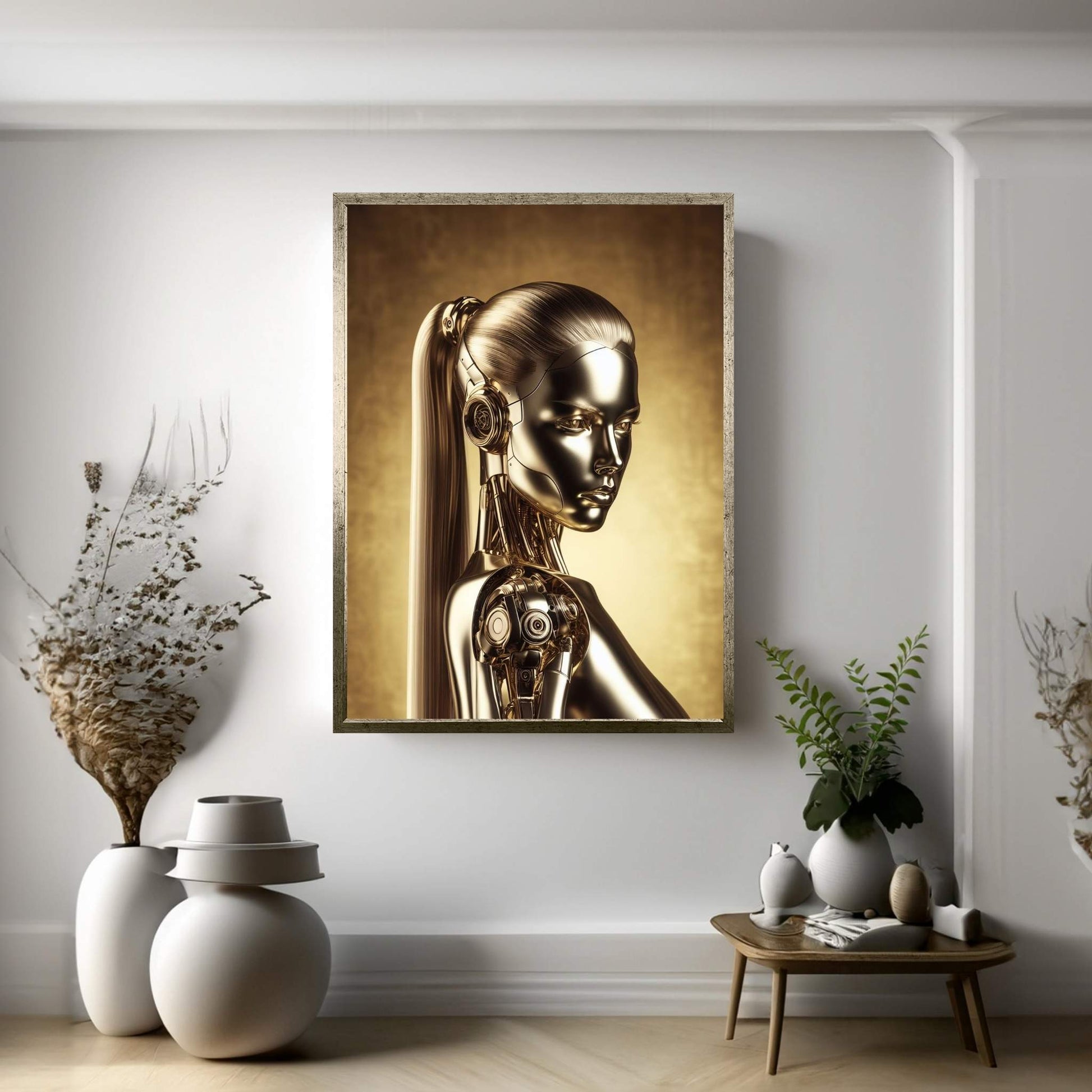 Gold Robotics Woman Canvas Wall Art - Y Canvas