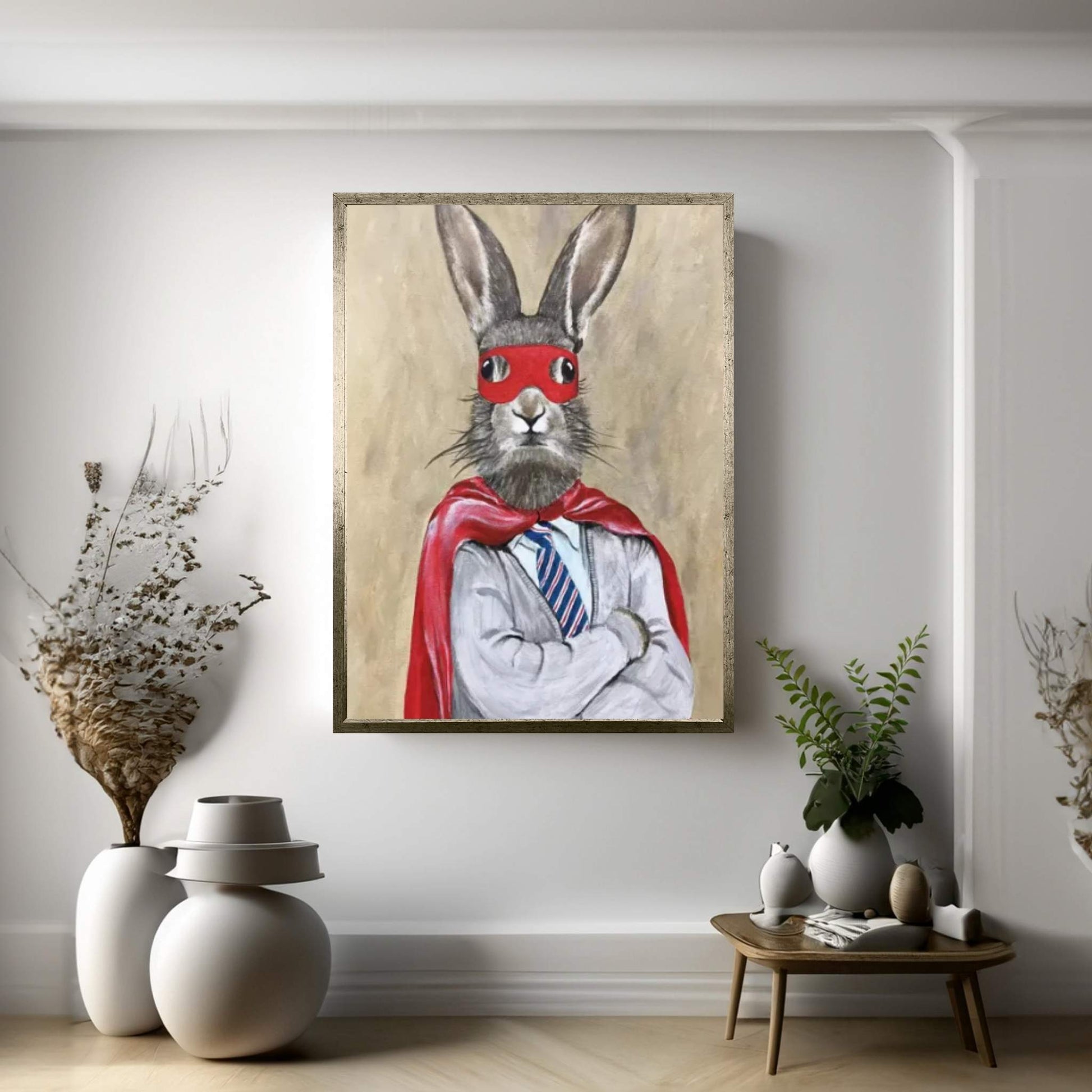 Rabbit Superman Canvas Wall Art - Y Canvas