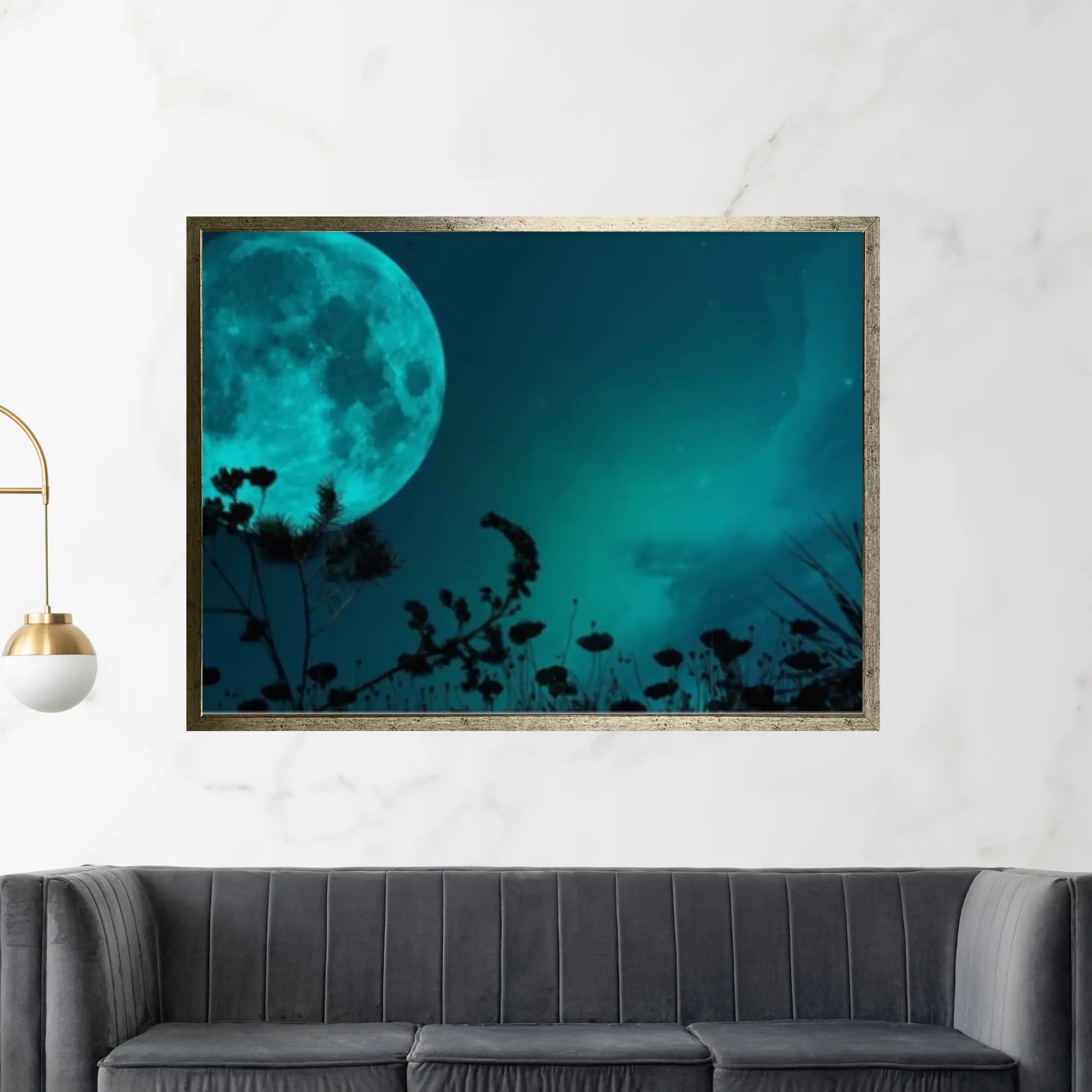 Green Moon at Night Natural Canvas Wall Art Landscape Printing Wall Art print Canvas Wall Art Poster - Y Canvas