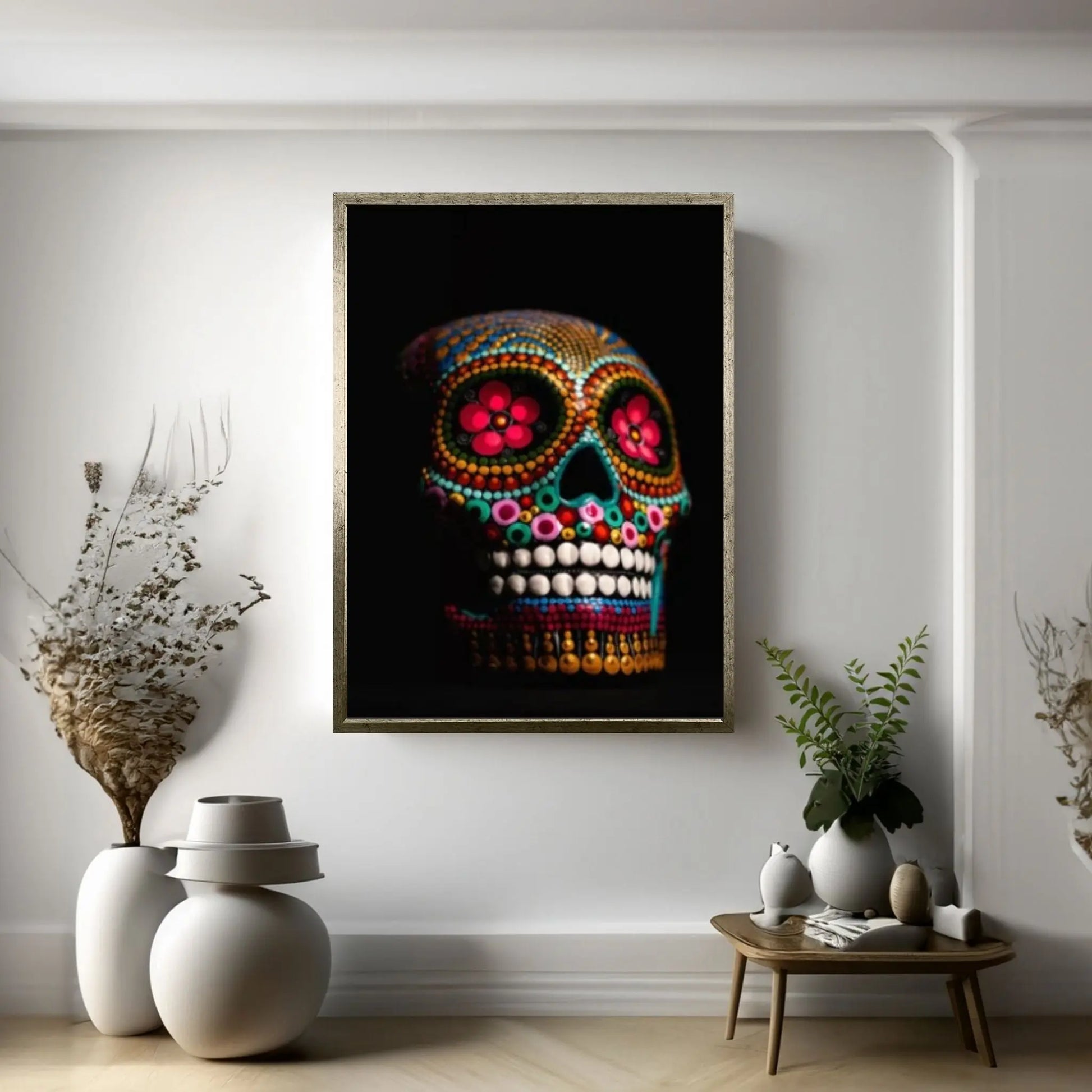 Flower Skull Canvas Print, Floral Skull Canvas Art Gothic Floral Sugar Skull Canvas Art, Boho Skull Canvas Wall Art Gift, - Y Canvas