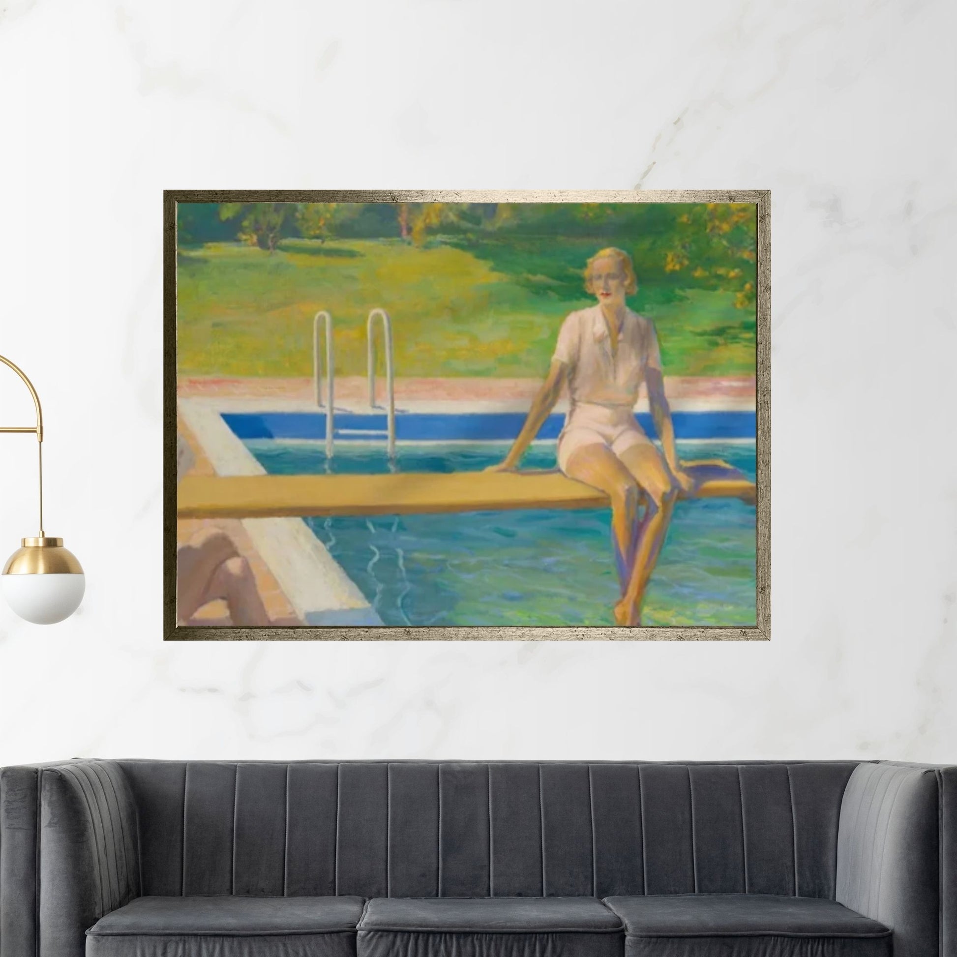 Girl At The Swimming Pool Canvas Wall Art ,Swimming Pool Wall Art Print, Pretty Girl Summer Portrait - Y Canvas