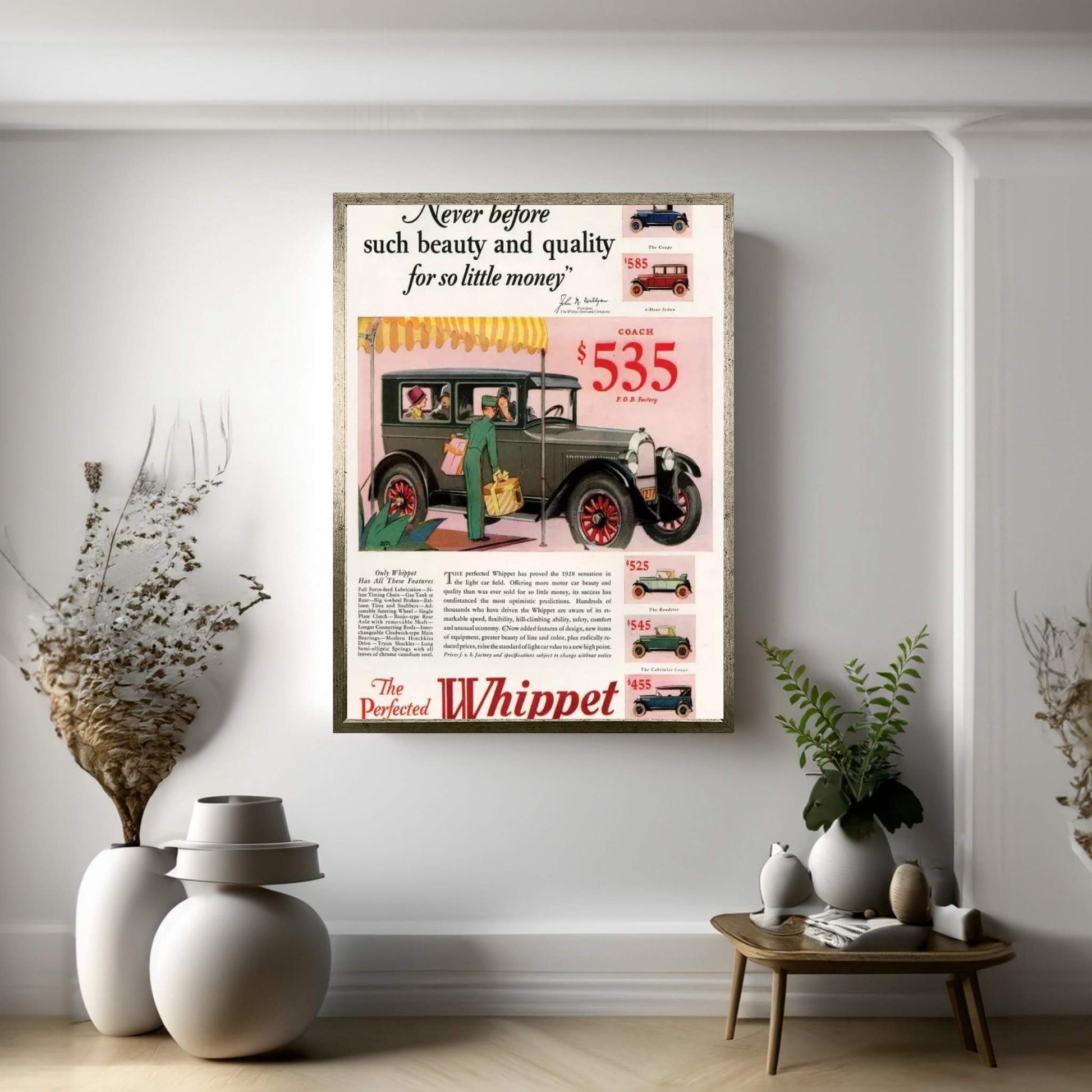 1920s Willys-Knight Magazine Advert Canvas Wall Art - Y Canvas