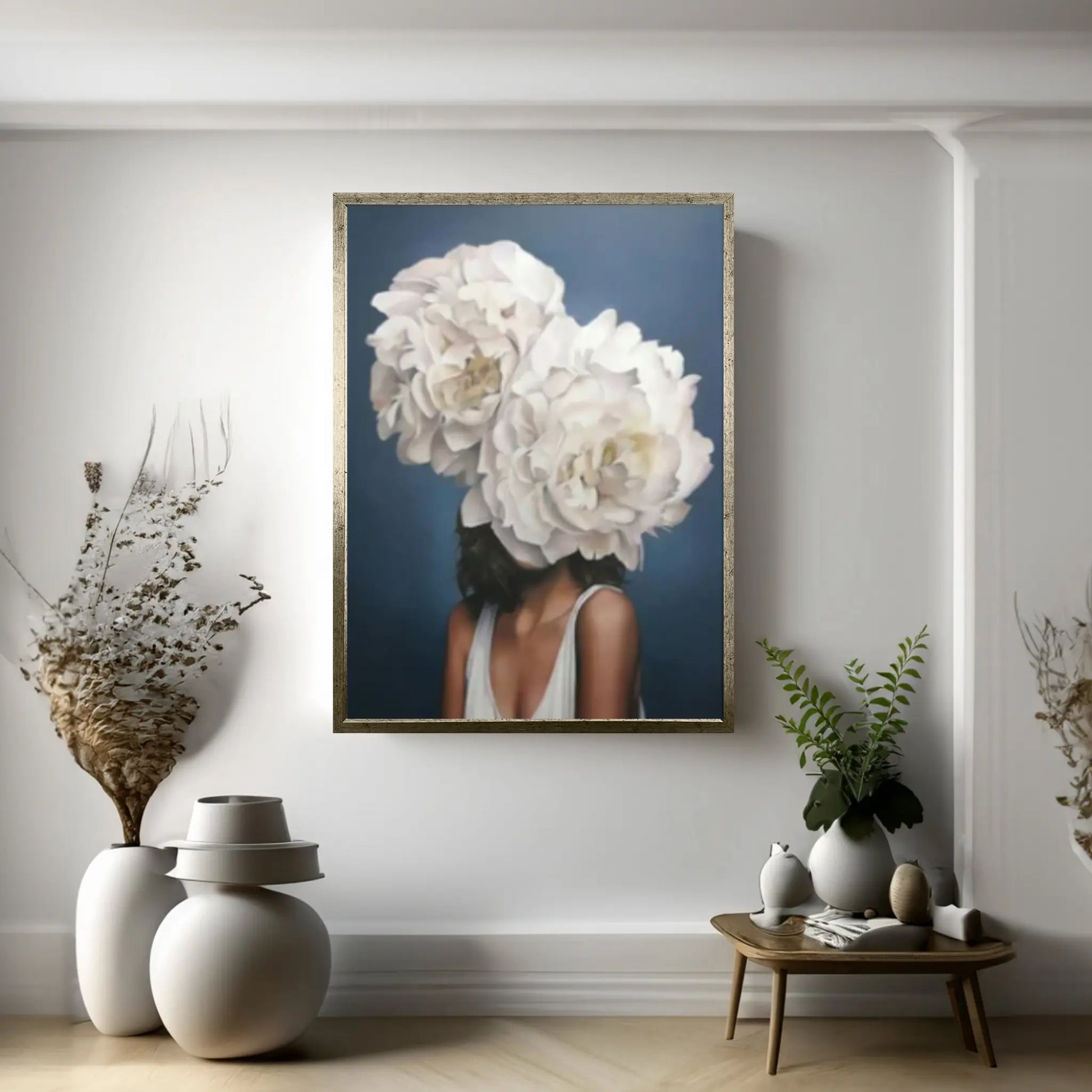 Flowers Feathers Woman With Flower Abstract Canvas Painting Wall Art Decorative Painting - Y Canvas