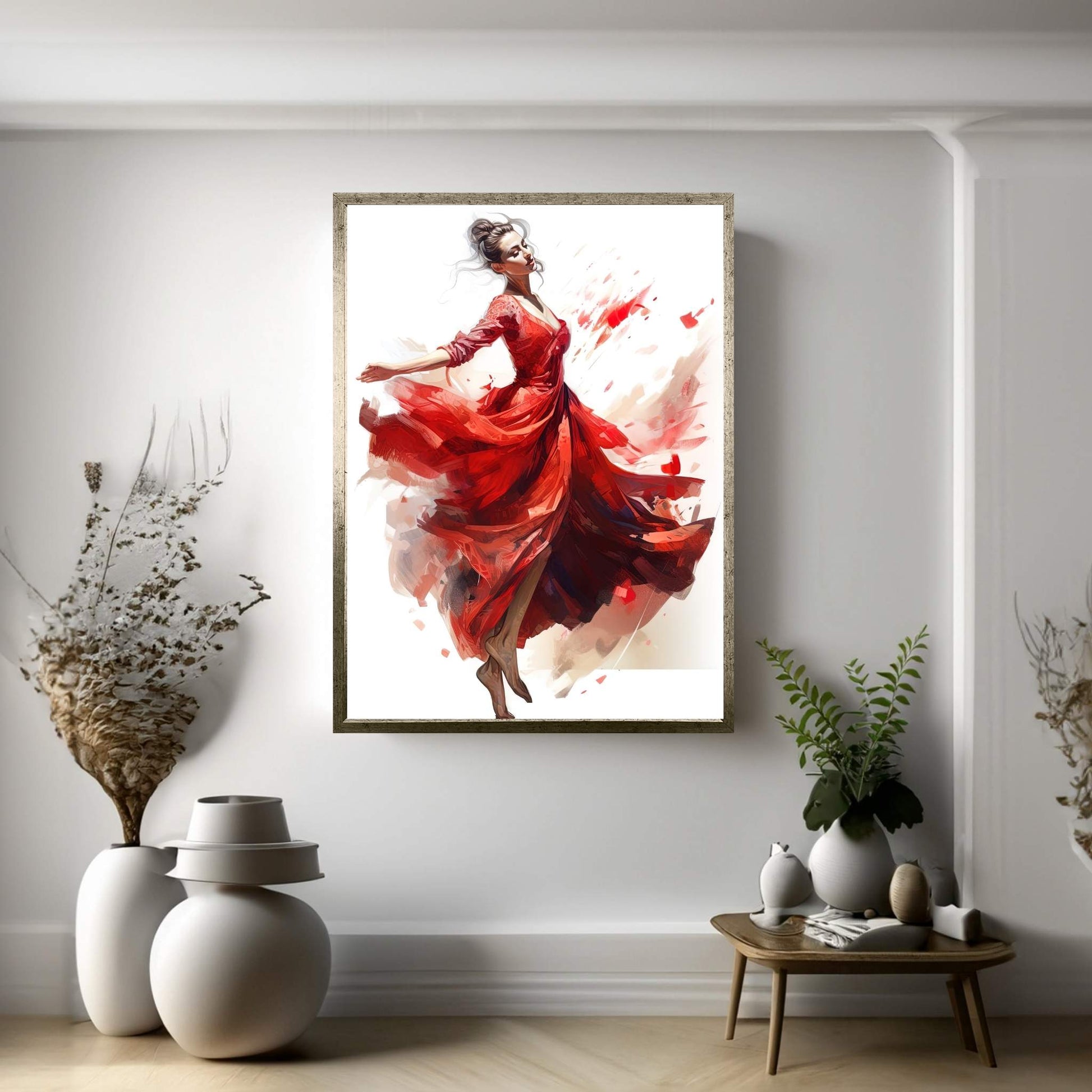 Ballerina Dancer Woman in Red Dress Canvas Art Wall Decor - Y Canvas