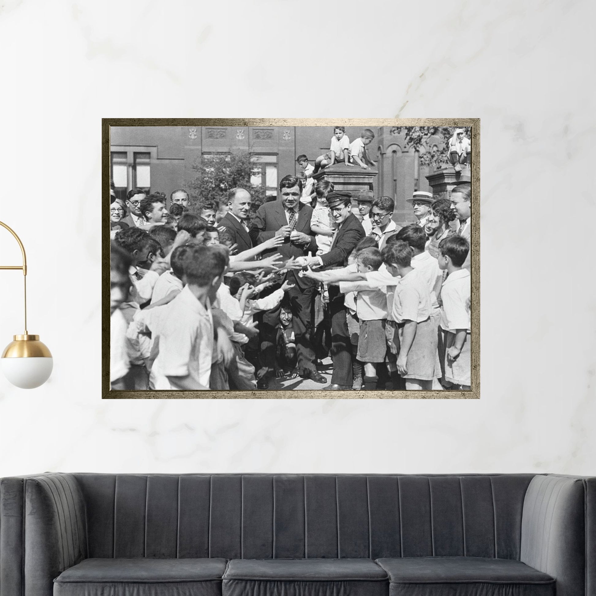 1920s Baseball Player Babe Ruth And Actor Harold Lloyd Greet Orphans Brooklyn New York City USA Canvas Wall Art - Y Canvas