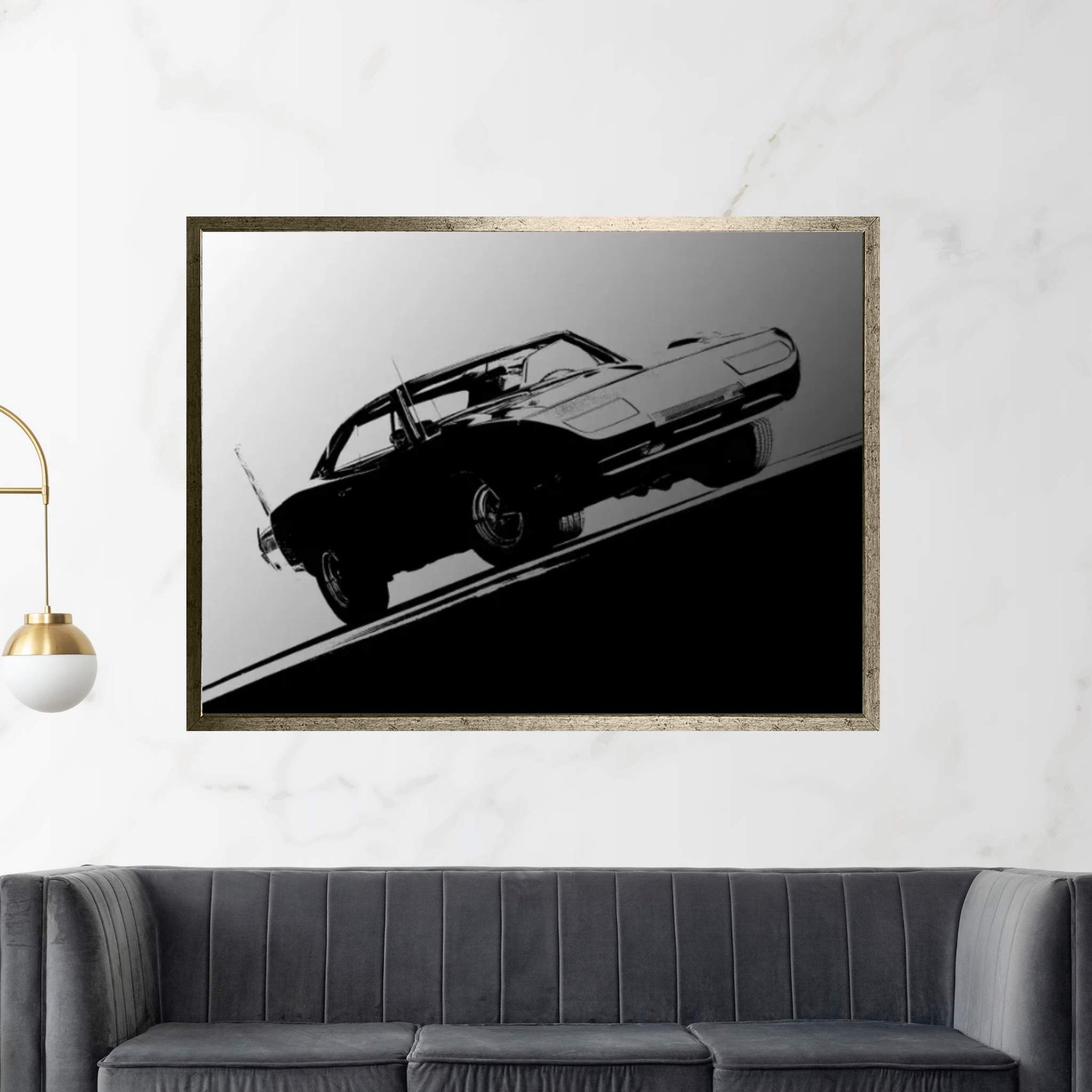 1969 Dodge Daytona, Black & White Canvas Wall Art - Y Canvas