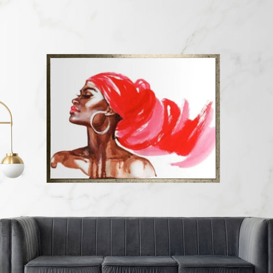 African Woman Portrait, Red American Afro Canvas, Woman Portrait Wall Art, Black Woman Canvas Art - Y Canvas