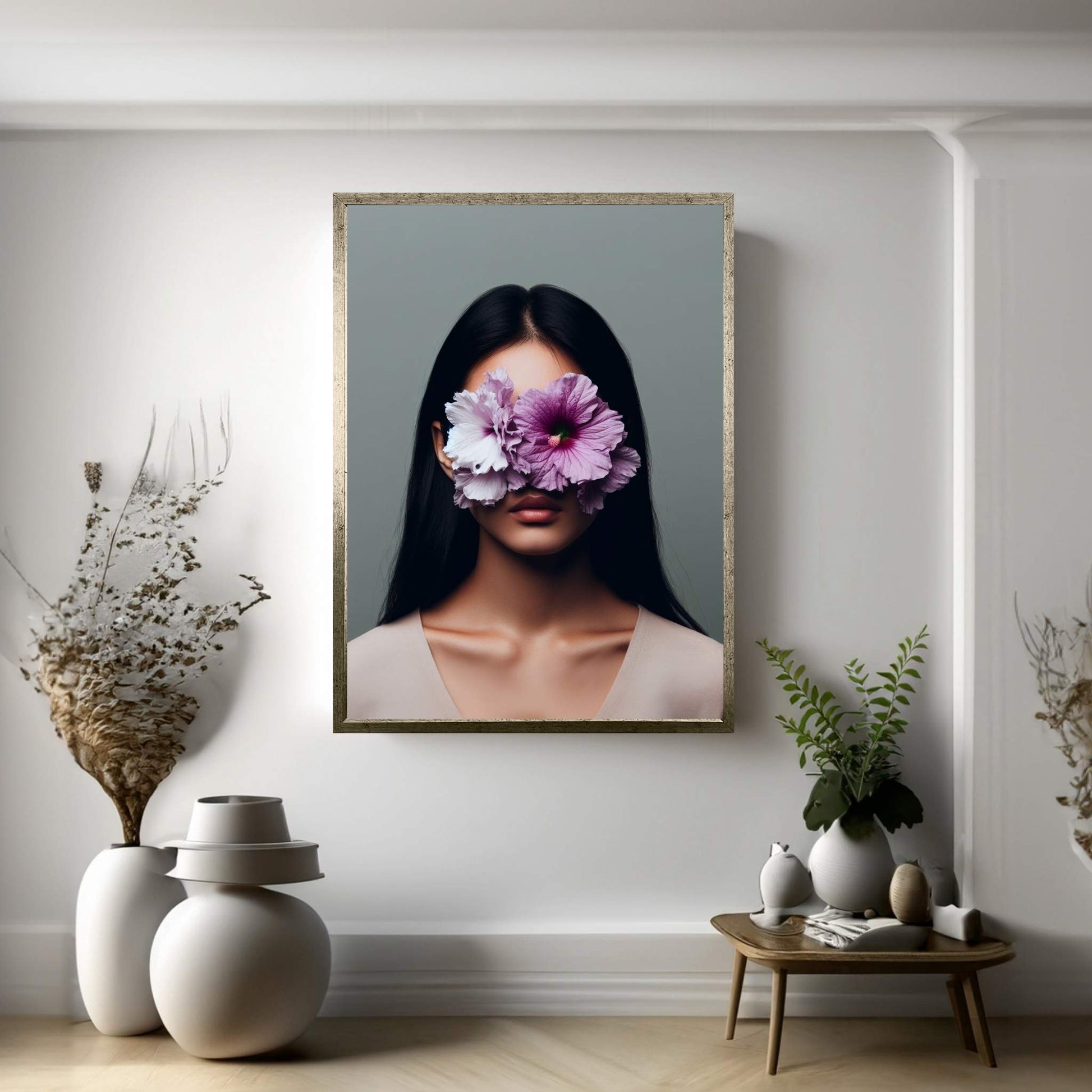 Woman Canvas Flower Portrait Canvas Wall Art - Y Canvas