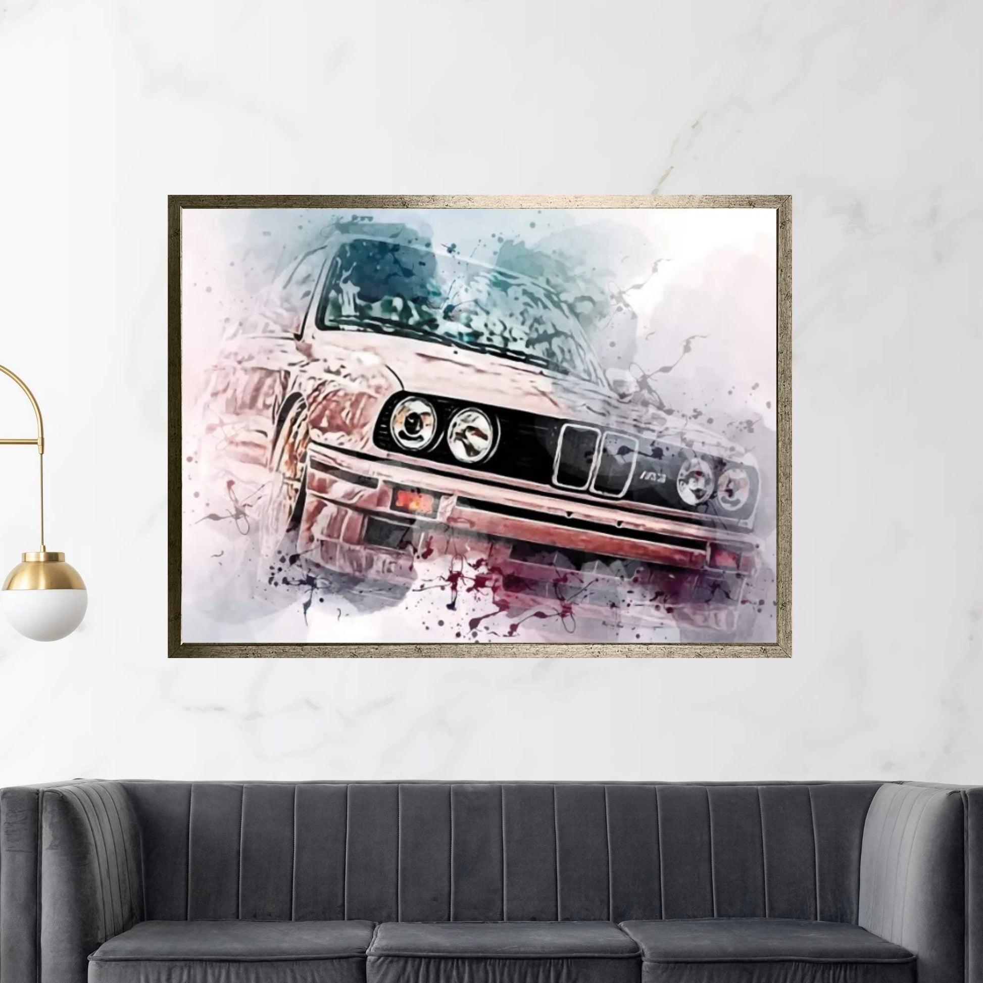 BMW M3 E30 Pink M3 E30 Gold Wheels Canvas Wall Art - Y Canvas