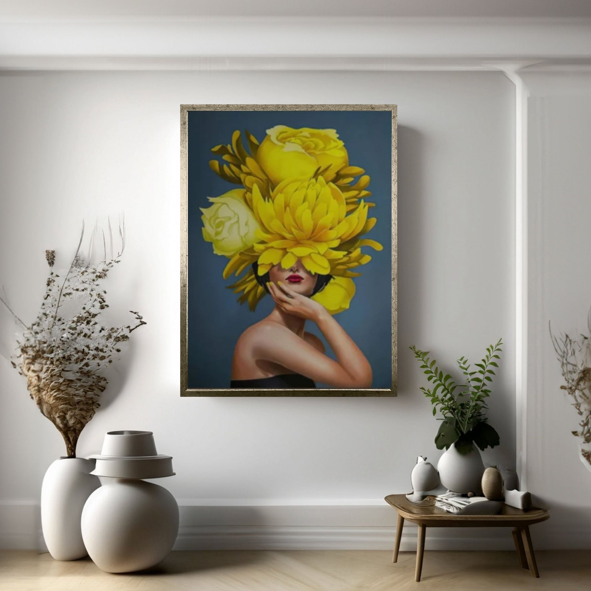 Yellow Floral Woman Canvas Art - Y Canvas