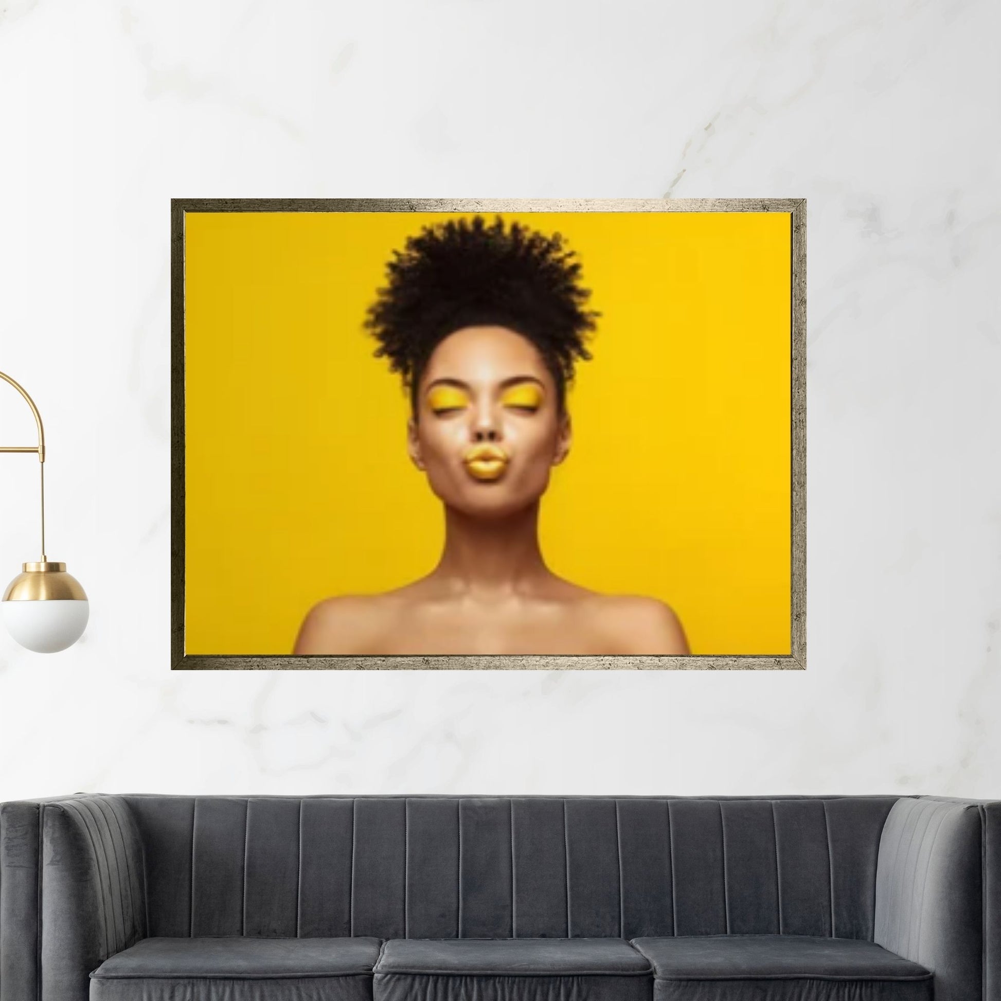 African Art Wall Decor, African Woman Makeup Wall Art, Abstract Canvas Art, Modern Gold Lips Wall Art - Y Canvas