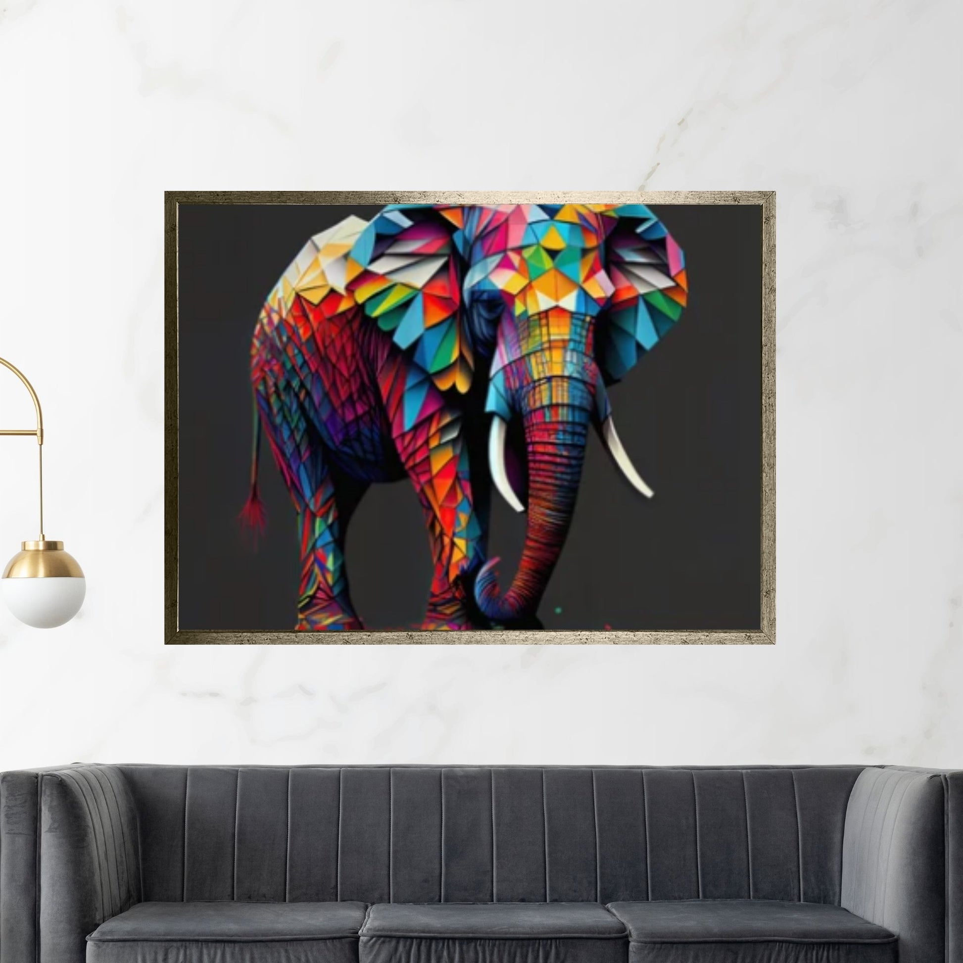 Abstract Animal Elephant Canvas Wall Art, Geometric Pop Art Portrait Illustration - Y Canvas