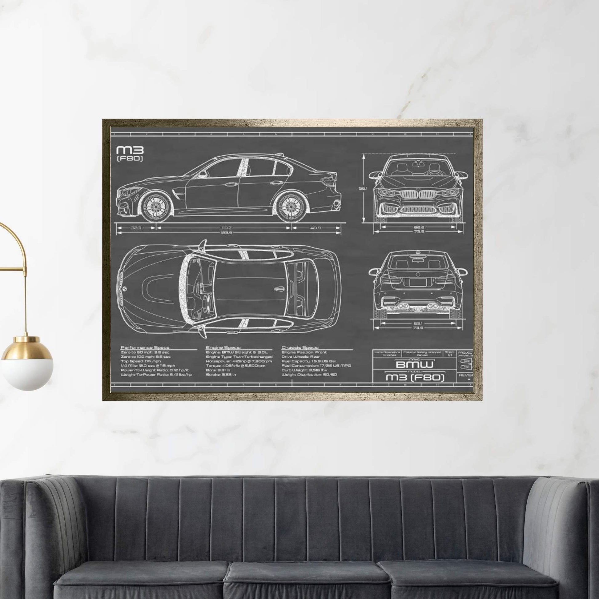 BMW M3 (F80) Black Canvas Wall Art - Y Canvas