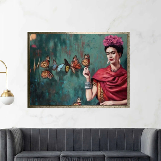 Frida Kahlo Printed, Colorful Printed, Frida And Butterflies Canvas Poster - Y Canvas