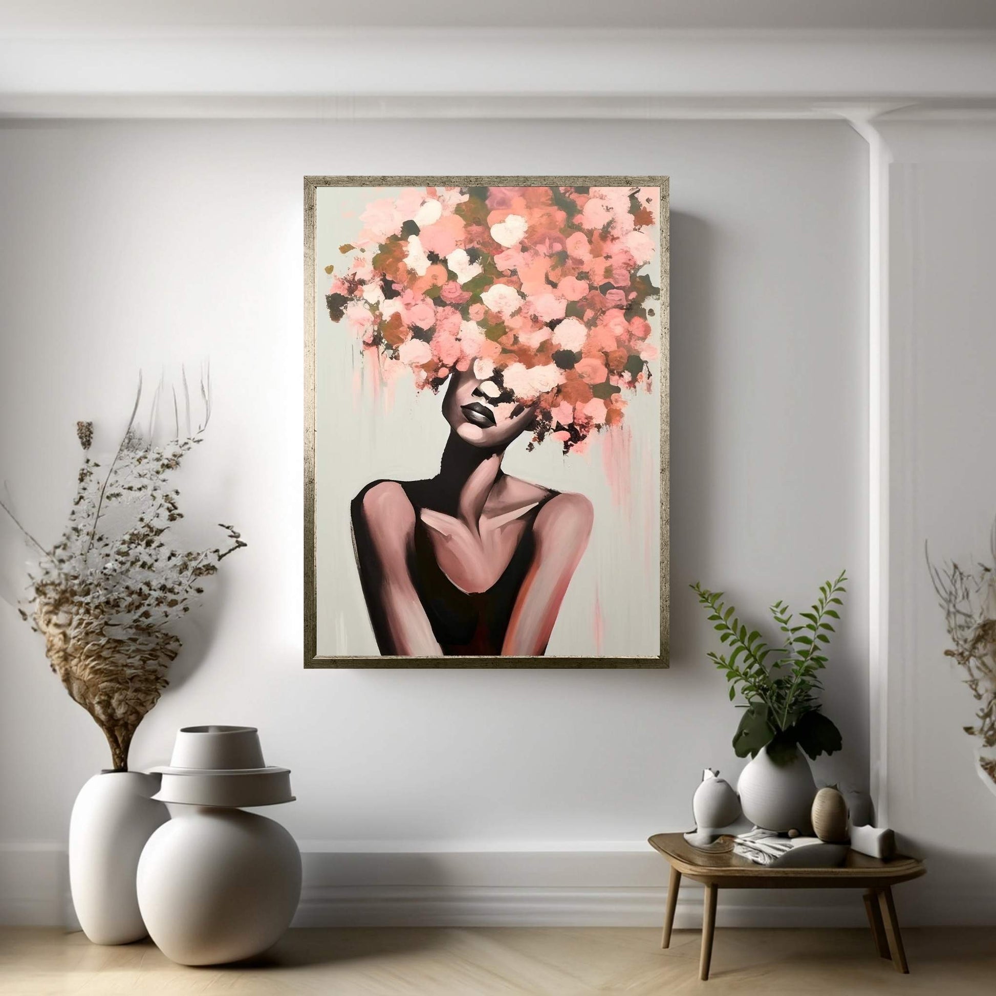 Woman Portrait Flower Head Canvas Wall Art - Y Canvas