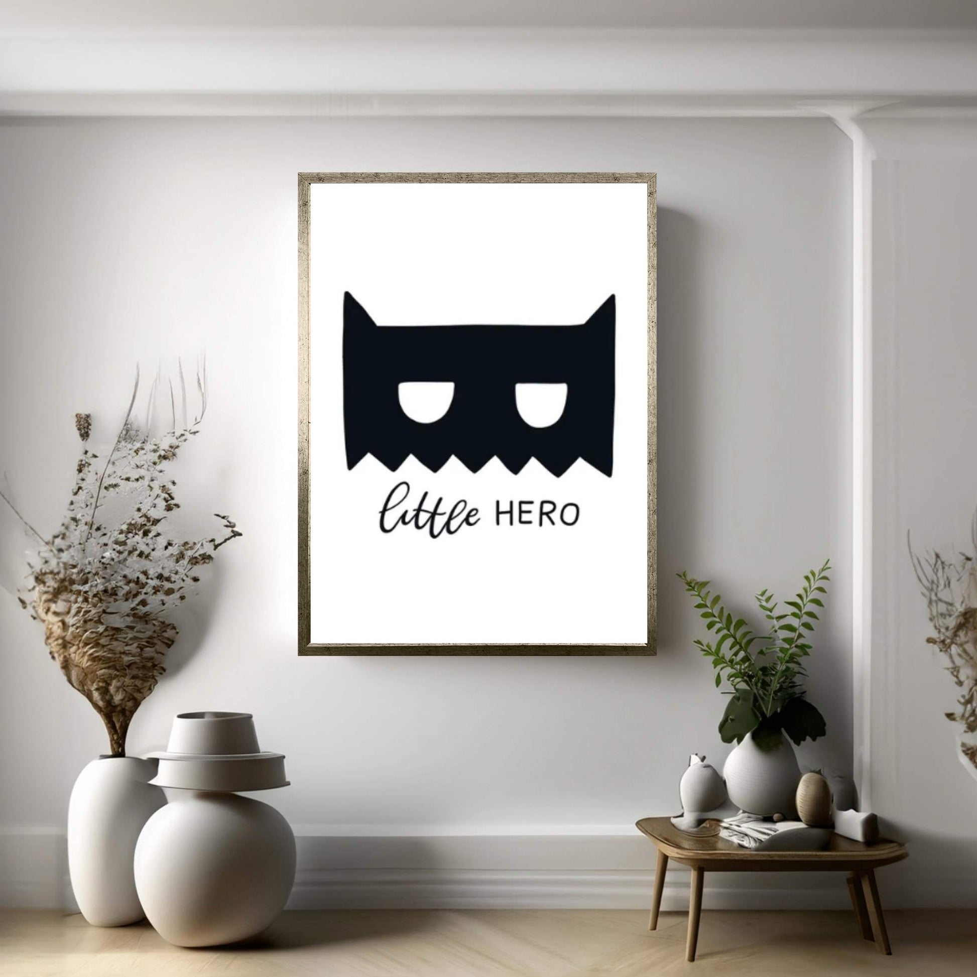 Little Hero Mask Black Super Scandi Canvas Wall Art - Y Canvas