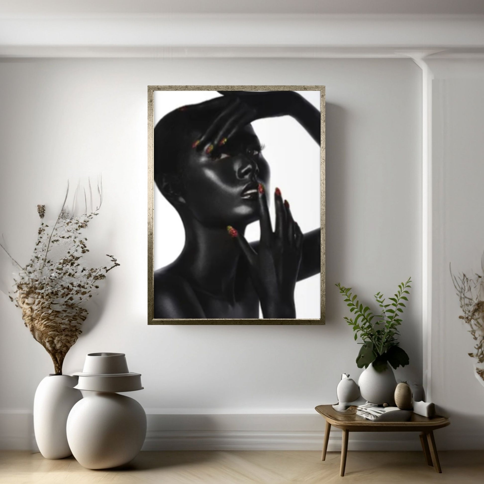 Black and Gold African Nude Woman, Scandinavian Wall Art Picture for Living Room - Y Canvas