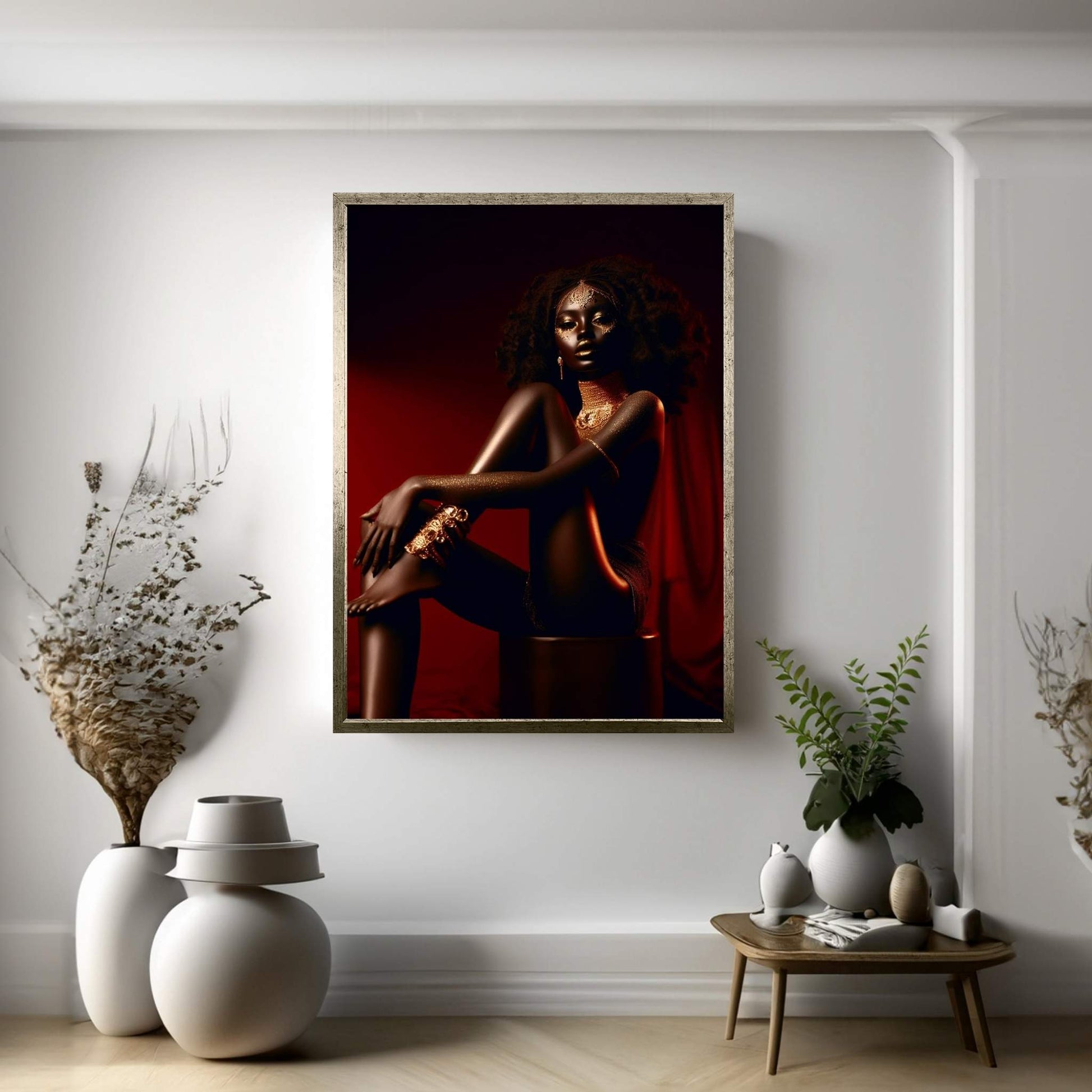 African Black Woman Gold Make-up Canvas Canvas Wall Art - Y Canvas