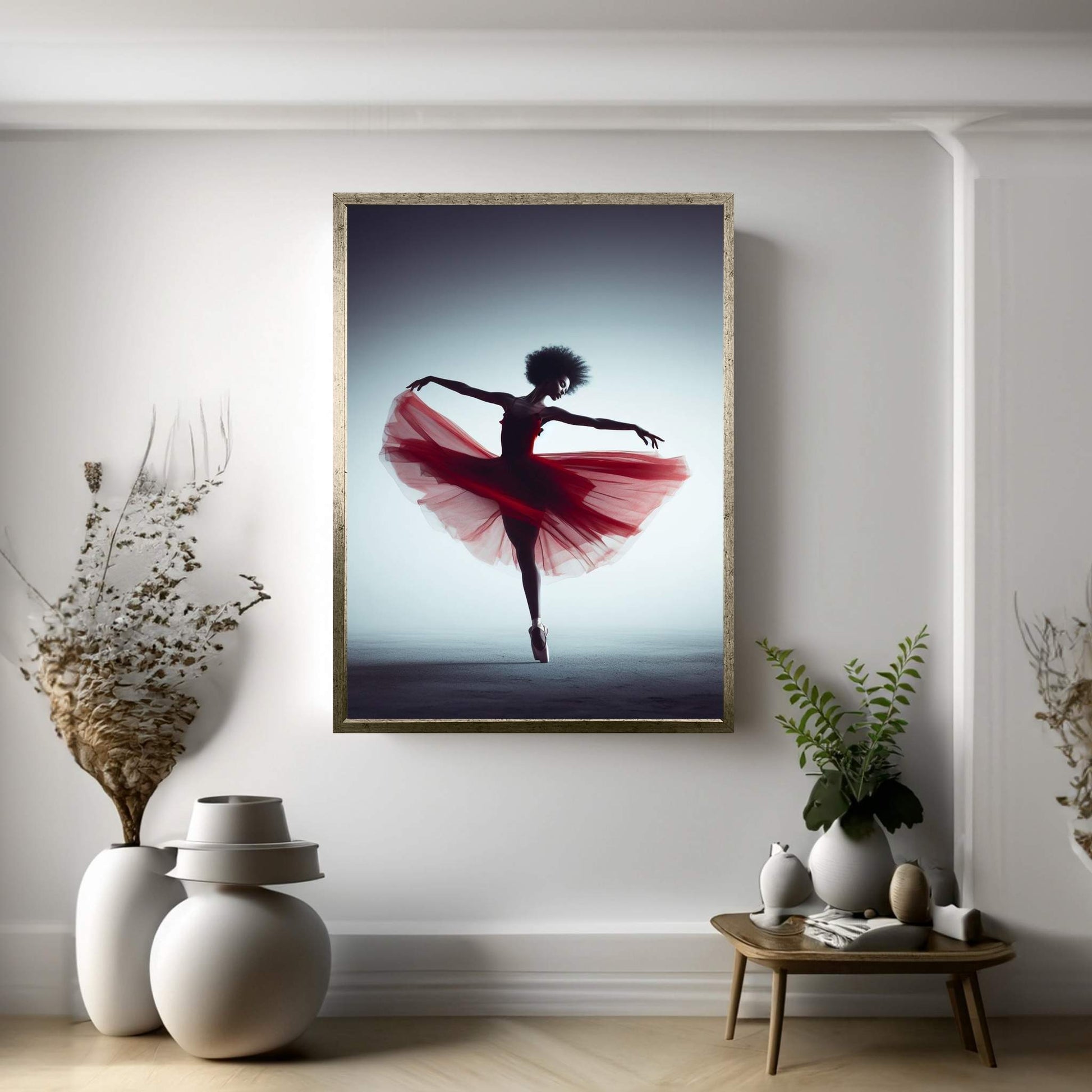 African Black Woman Ballerina in Red Dress Canvas Wall Art Home Decor - Y Canvas