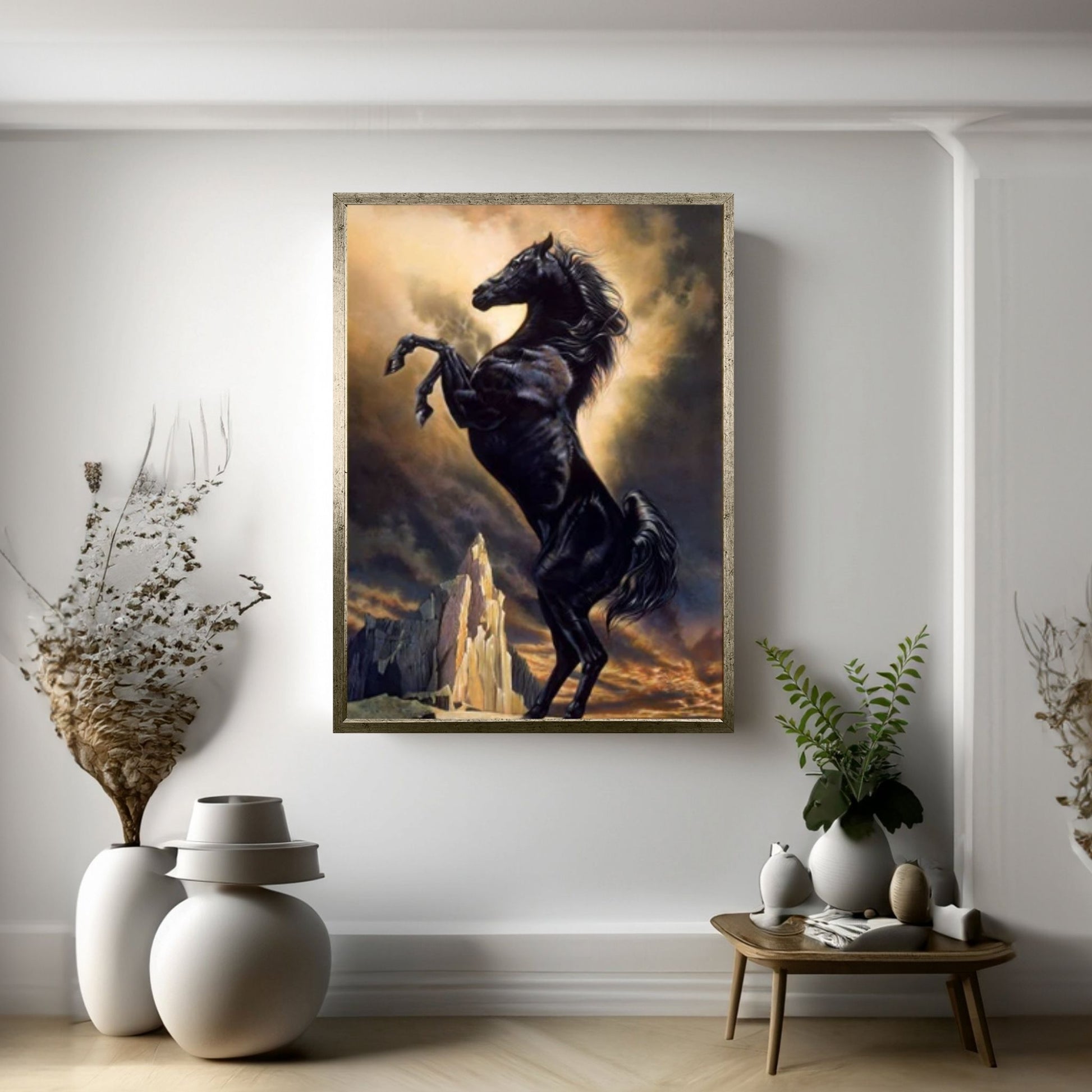 Large Black Horse Print Poster, Animal Art Horse Wall Art, Animal Painting Horse Canvas Wall Art, - Y Canvas