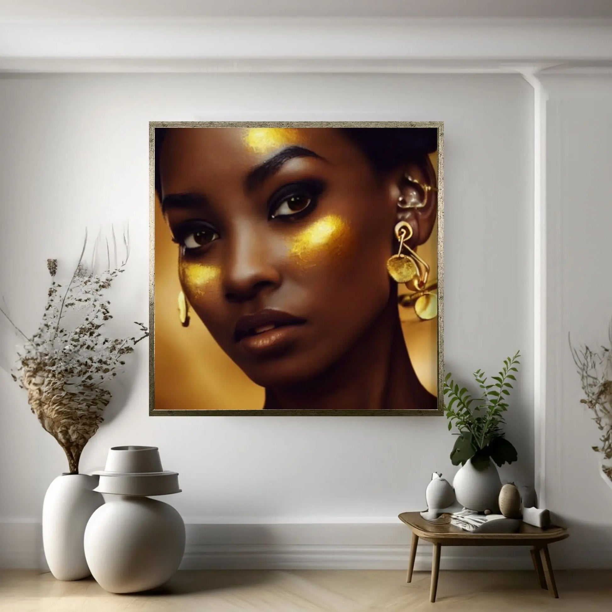 African Afro Canvas, African Woman Canvas, Gold Lip Art, Ethnic Artwork, Black Woman Printed, African Gold Lip Printed - Y Canvas