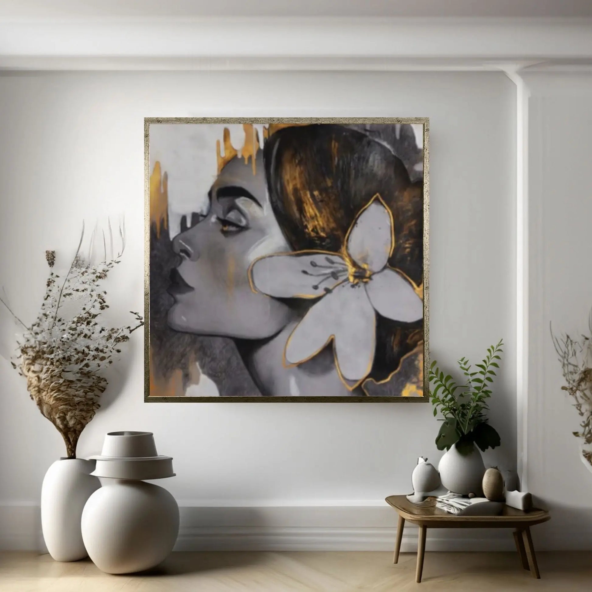 Hand-painted Art "Golden Woman" Modern Painting, Woman Portrait Canvas Wall Art, Face Canvas Art - Y Canvas