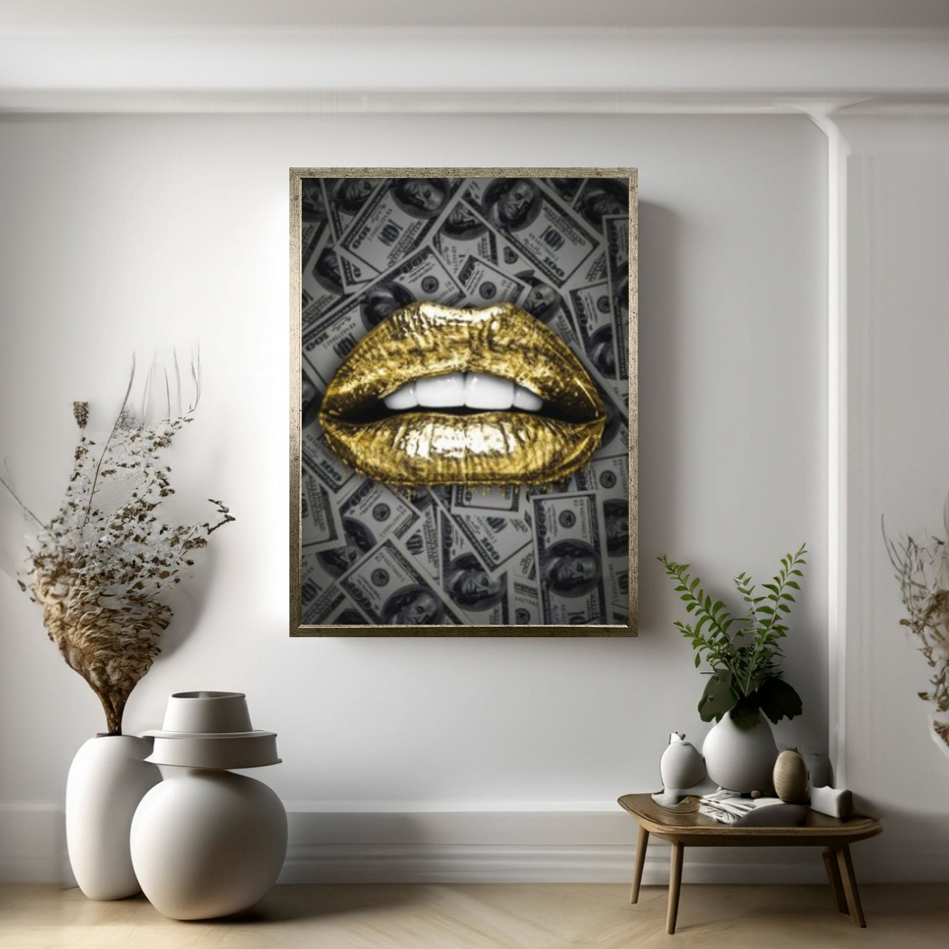 Sexy Lips Abstract Lips Dollar Background Canvas Wall Art, Nordic Pop Poster - Y Canvas