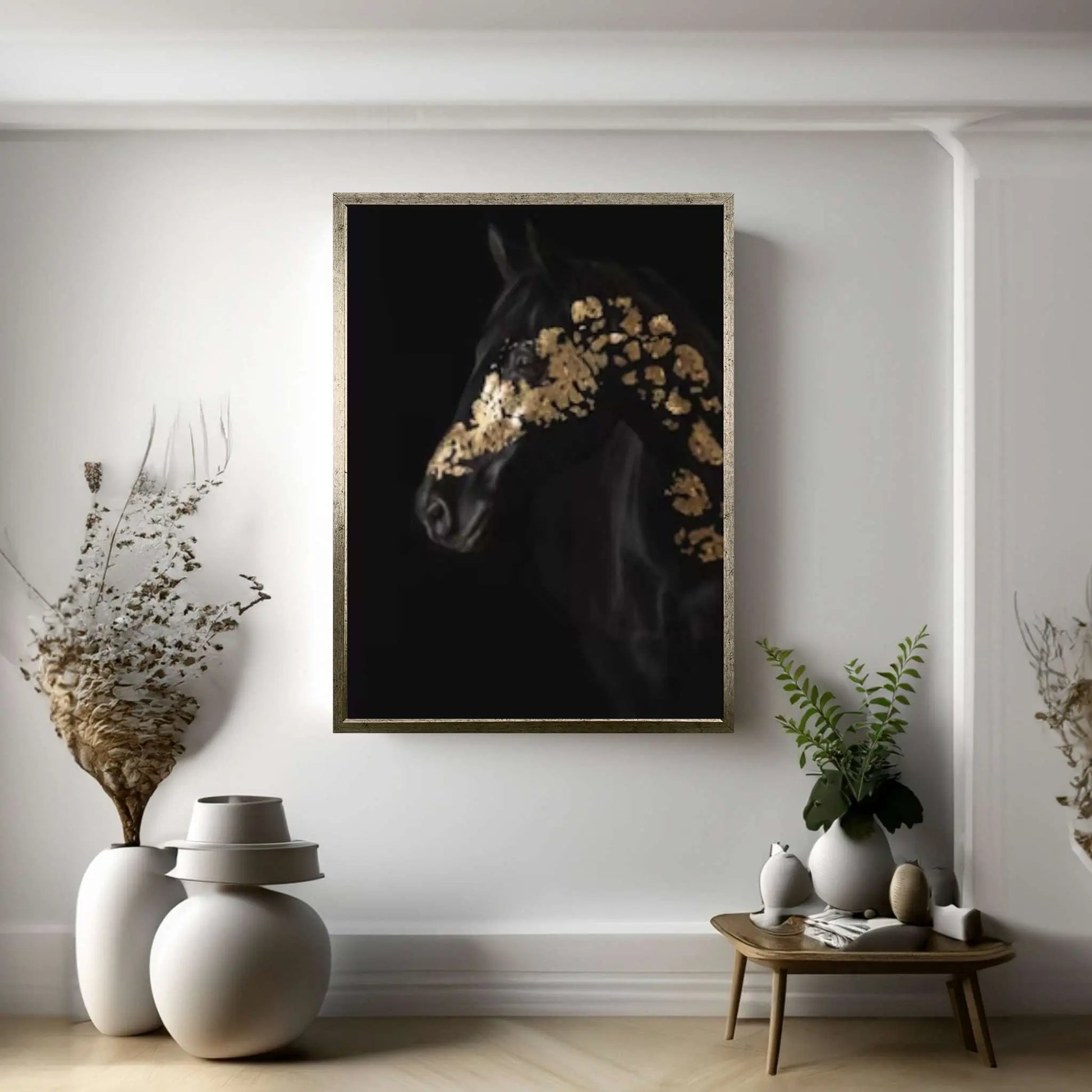 Gold Black Horse Print Poster Canvas Art, Animal Painting Horse Canvas Wall Art - Y Canvas