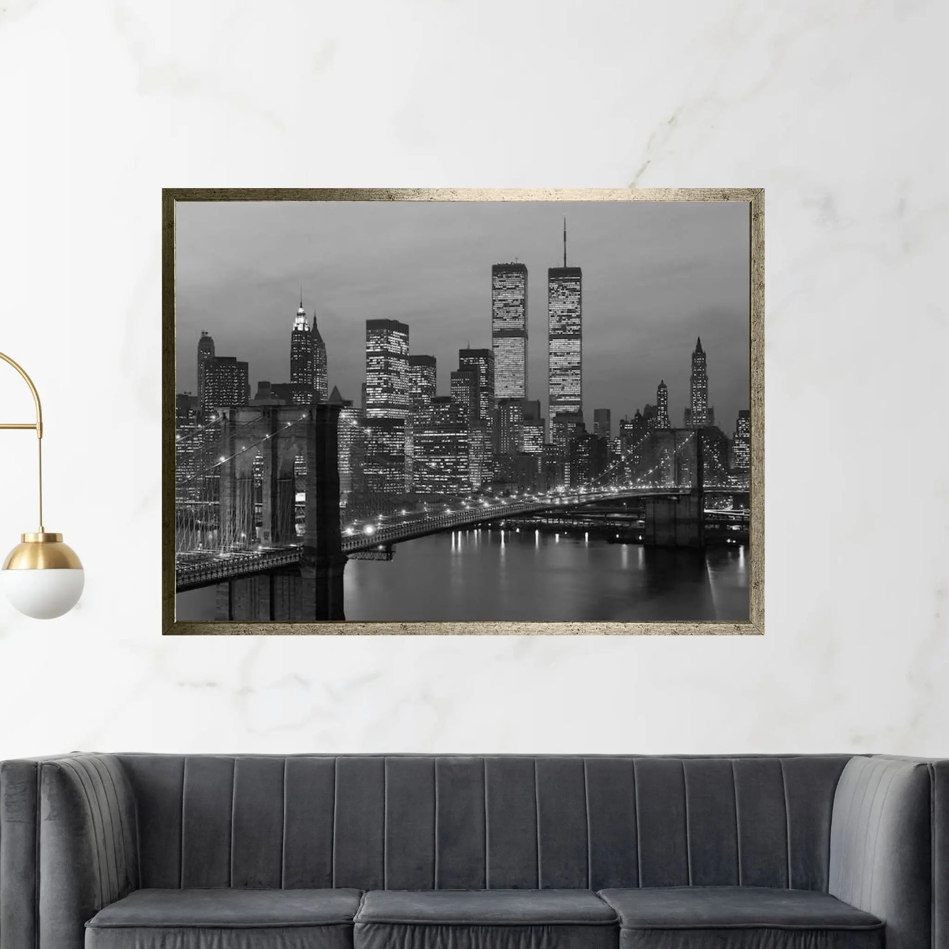 1980s New York City Lower Manhattan Skyline Brooklyn Bridge World Trade Center Canvas Wall Art - Y Canvas