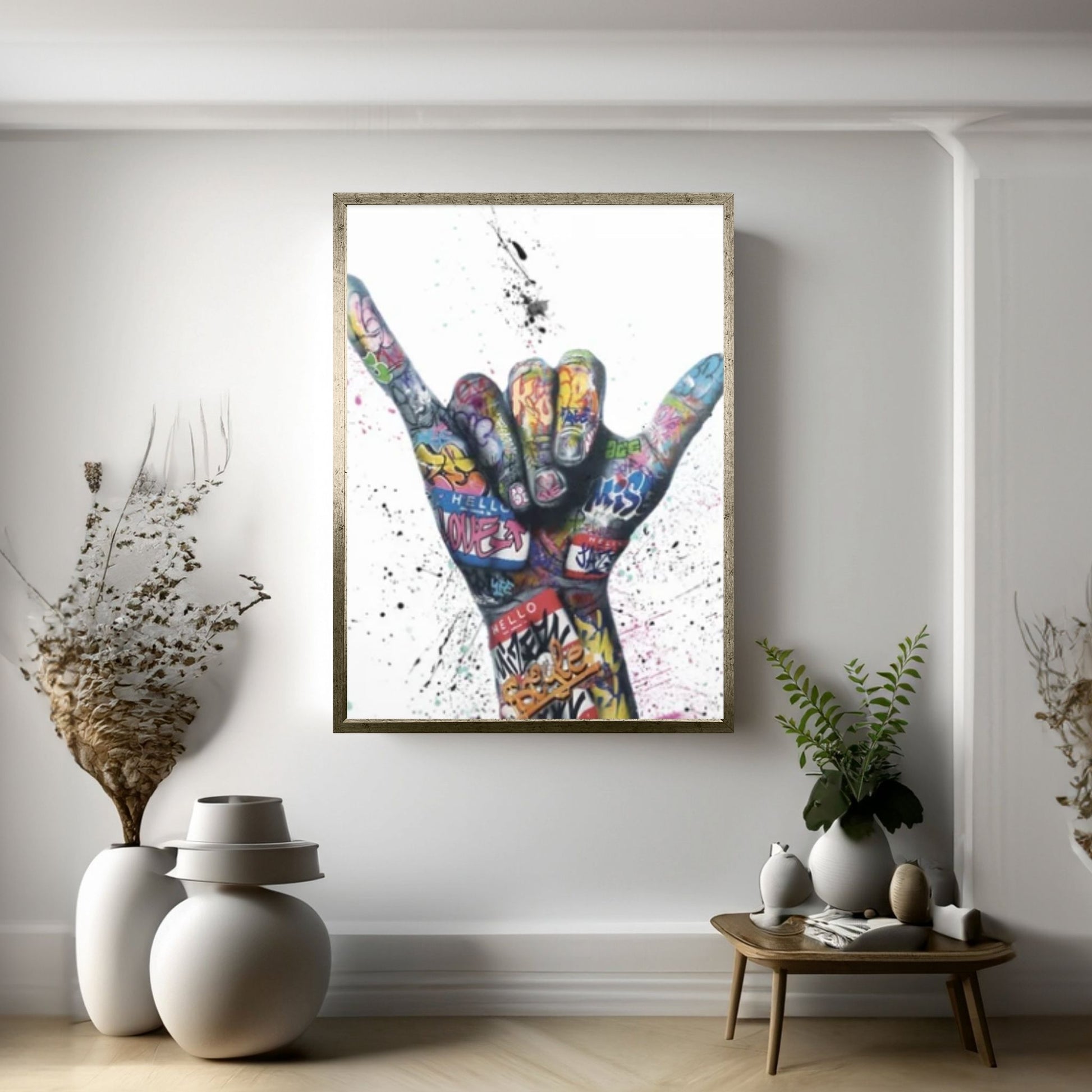 Banksy Canvas Wall Art, Hands Victory Gesture Graffiti Painting Art Print, Graffiti Canvas Painting - Y Canvas