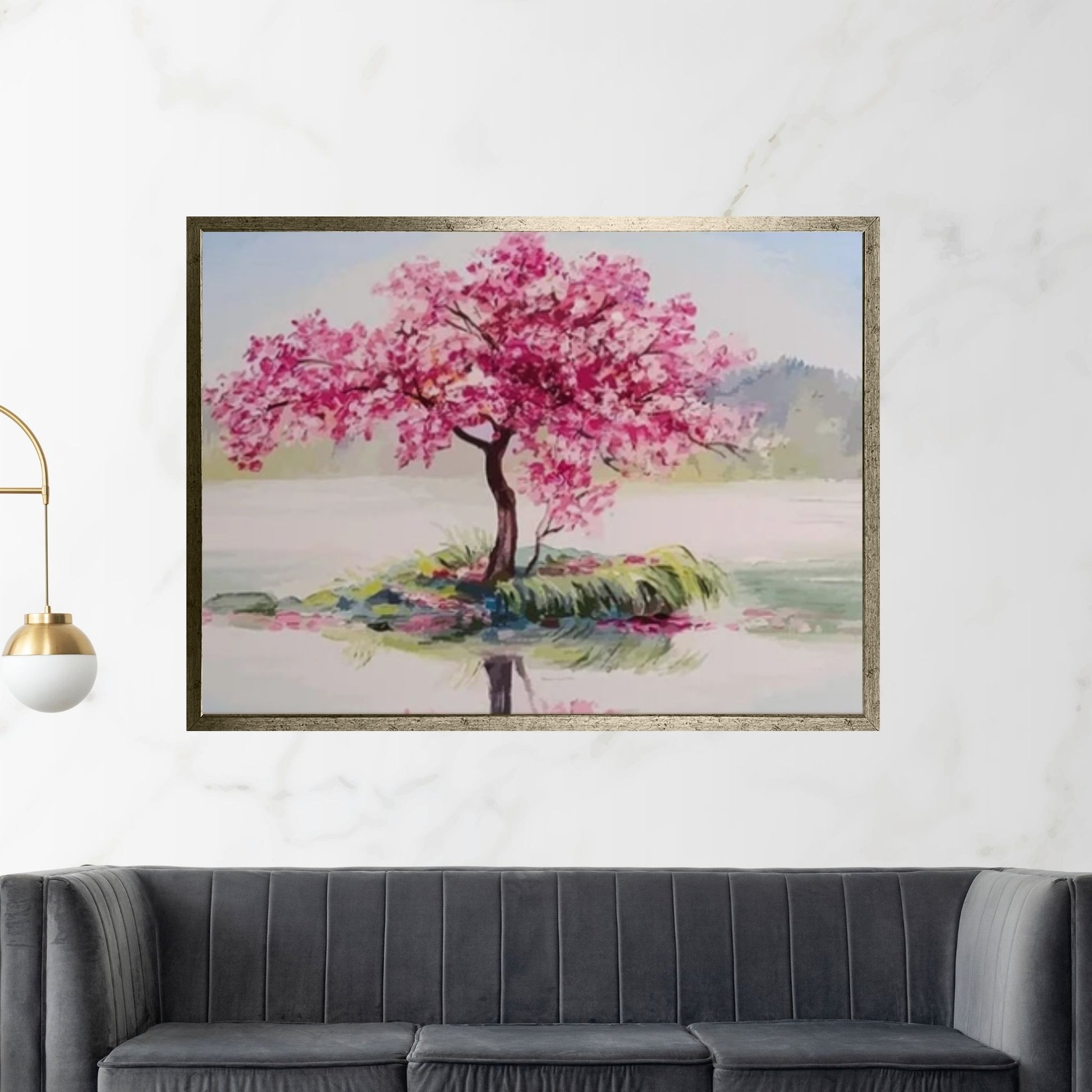 Pink Tree Painting Print, View Wall Print, Pink Tree Wall Art living room decor - Y Canvas